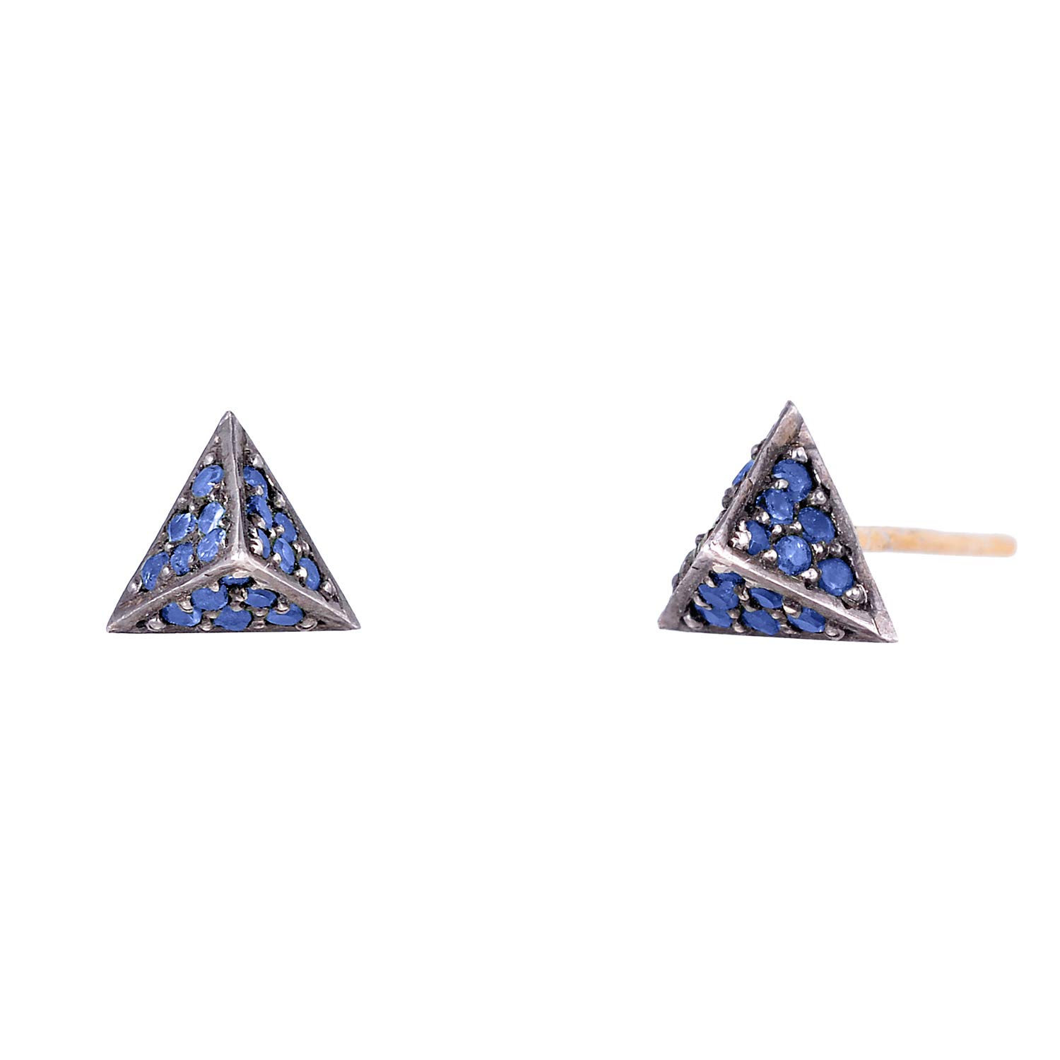 Natural Diamond Stud Earrings for Women - 0.27 Carat Tsavorite Ruby Sapphire Triangle Gemstone Earrings | Lightweight, Hypoallergenic Jewelry Gift | Perfect for Weddings, Parties & Everyday Wear