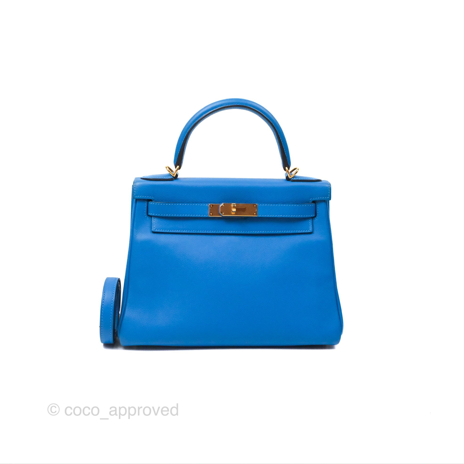 Authentic Hermès Retourne Kelly 28 Handbag in Blue Evercolor Leather with Gold Hardware - Luxury Designer Bag for Women, Perfect for Work, Travel & Special Occasions