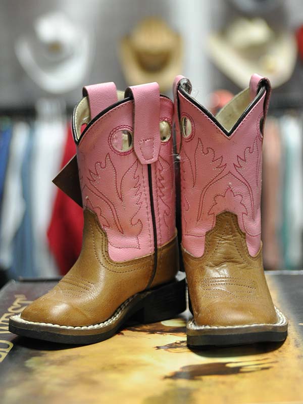 Old West BSI1839 Cowgirl Boots for Kids Toddler & Infant - Pink & Brown Western Boots for Girls - Perfect for Dress Up, Parties & Cowboy Themed Events