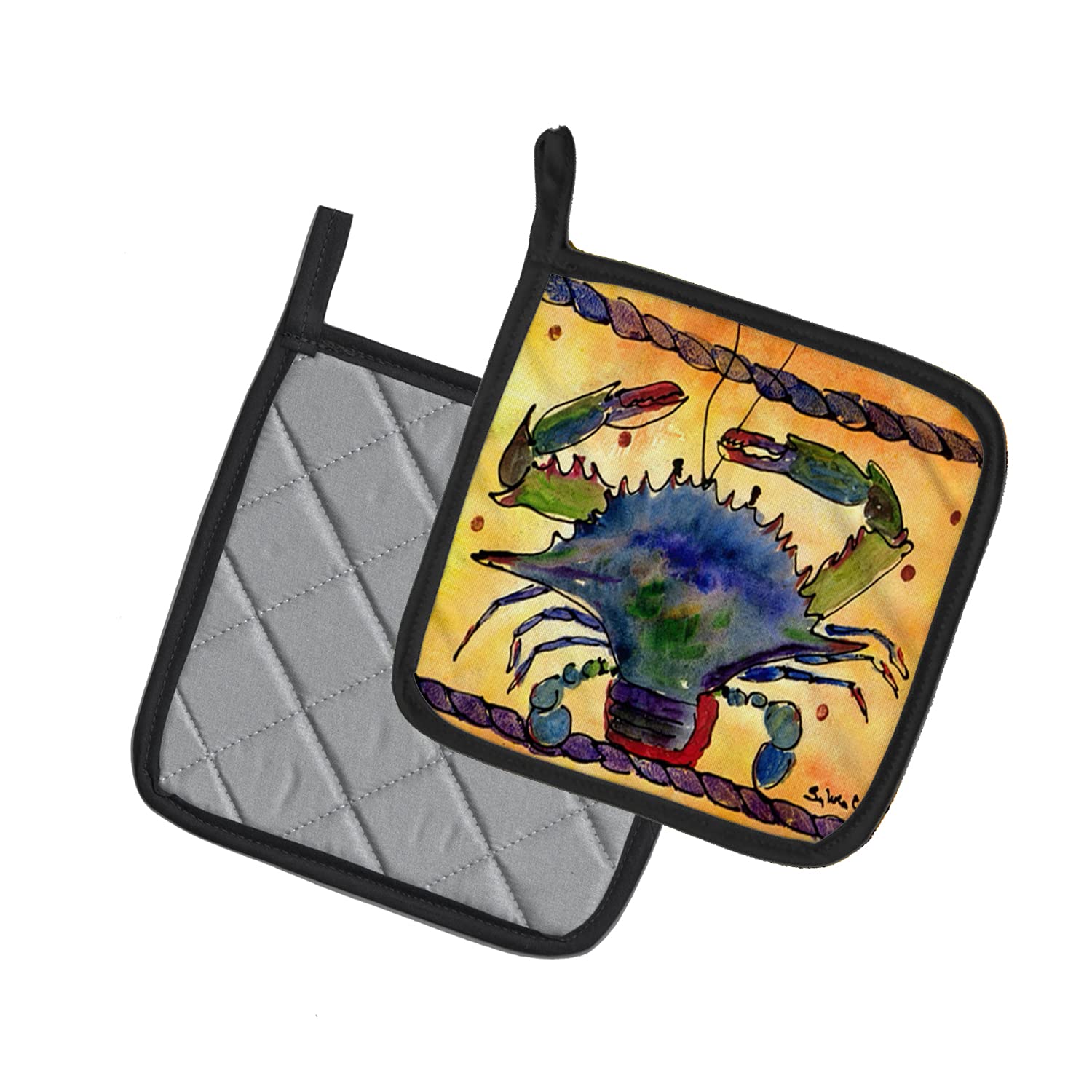 Caroline's Treasures Heat Resistant Crab Pot Holders Set - 7.5x7.5 Inch Kitchen Oven Mitts for Cooking, Baking & BBQ - Perfect for Grilling, Baking and Hot Dish Handling