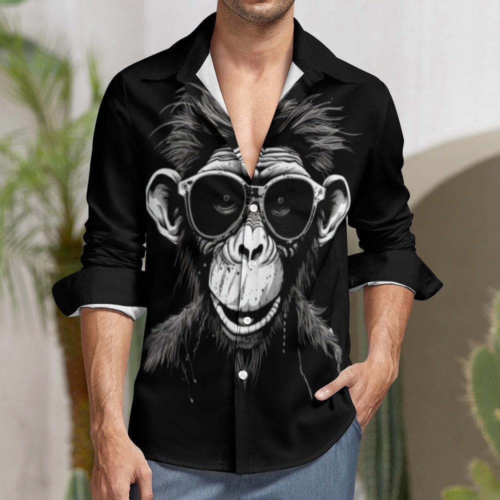 Stylish Funky Monkey Casual One Pocket Long Sleeve Shirt for Men | Comfortable Cotton Button-Up Top for Everyday Wear, Work & Outdoor Activities