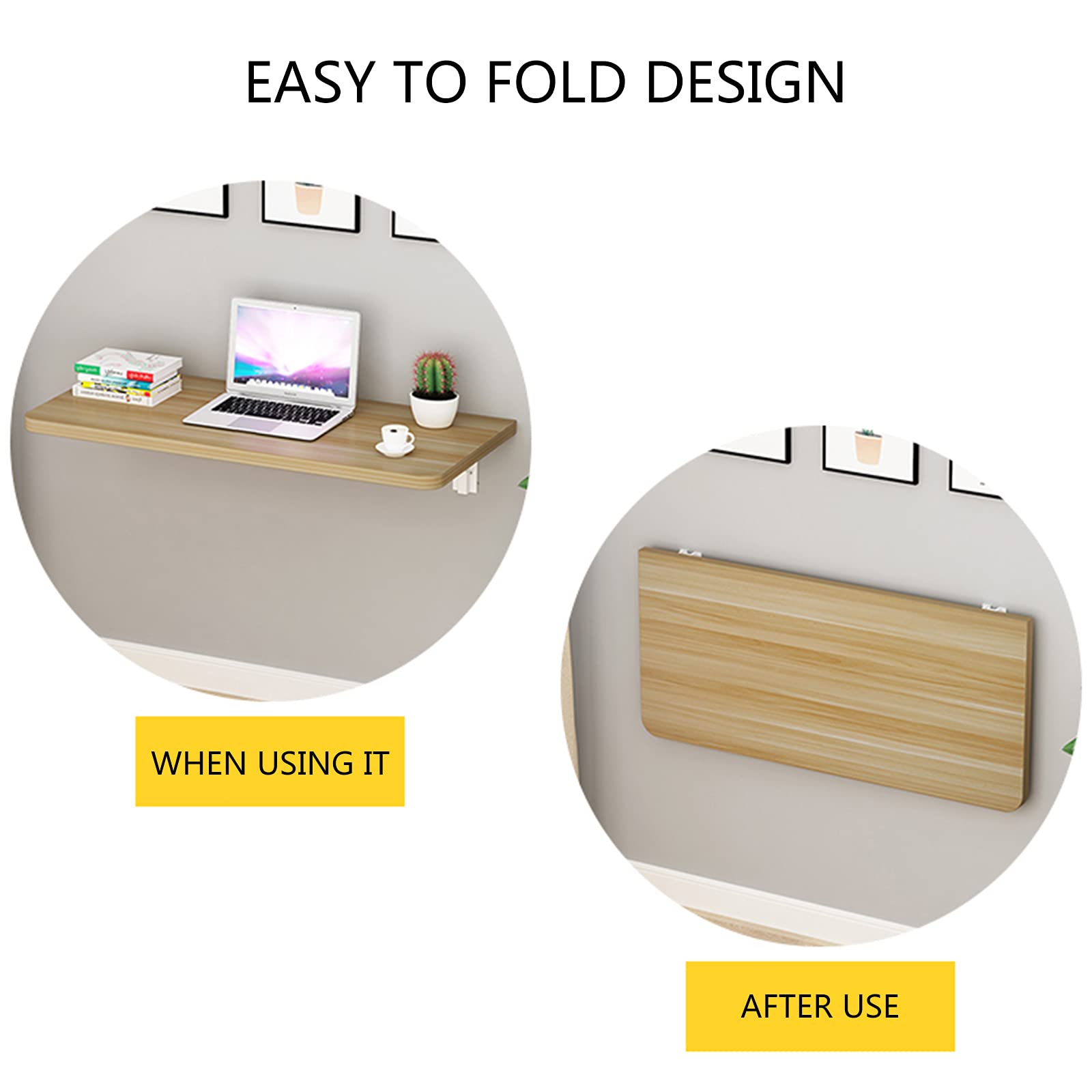 Wall Mounted Fold Down Desk - Space Saving Drop Leaf Dining Table, Small Wooden Desk for Laundry Room, Kitchen, Study, Bar (60x40cm) | Perfect for Apartments, Tiny Homes & Small Spaces