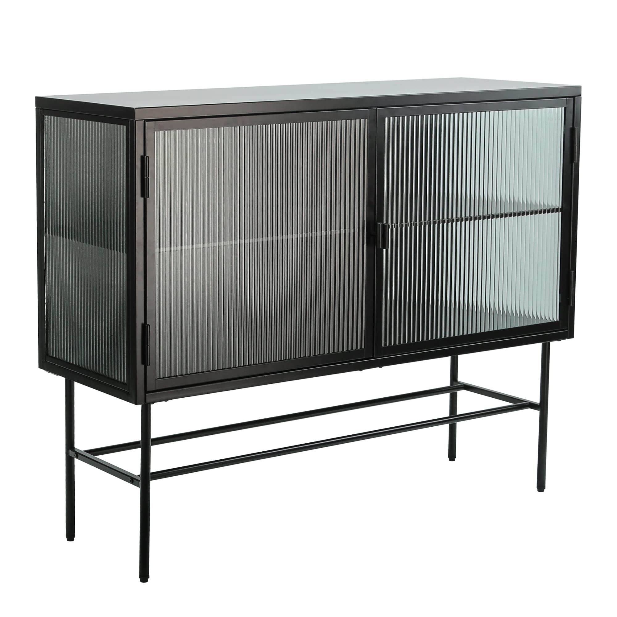 Vintage Glass Storage Cabinet with Dual Doors - 43.3