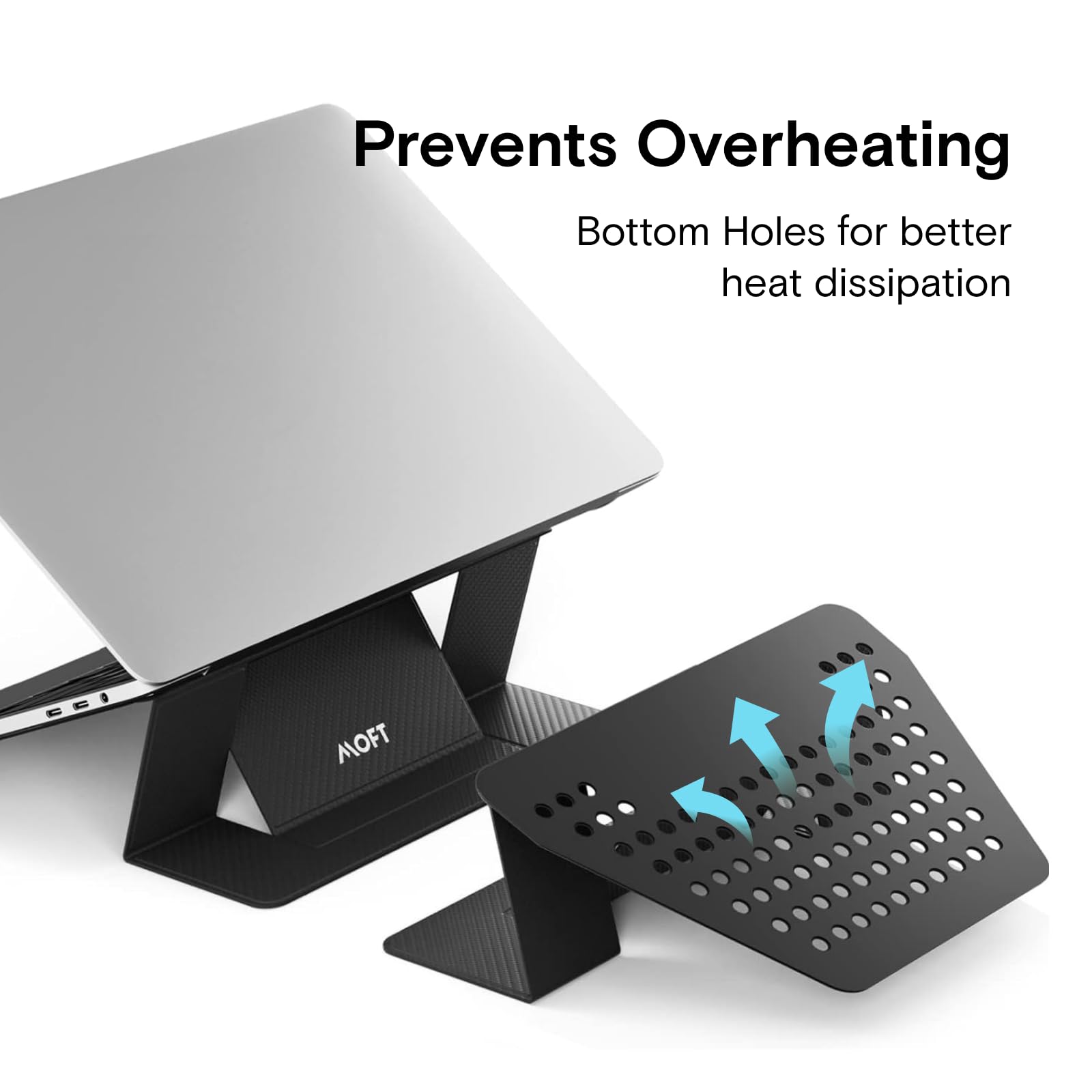 MOFT Foldable Laptop Stand for MacBook & PC - Adjustable Height & Angle, Portable Adhesive Computer Riser Compatible with 11-16 Inch Laptops (CarbonPU Black) | Perfect for Home Office, Coffee Shops & Travel