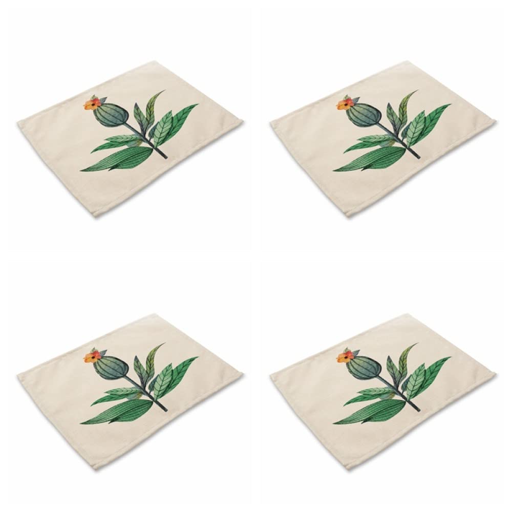Spring Cotton Linen Placemats Set of 8 - Heat-Resistant Farmhouse Style Poppy Fruit Design for Dining Table, Dinner Party Decor - Perfect for Home, Kitchen, and Hawaiian-Themed Gatherings