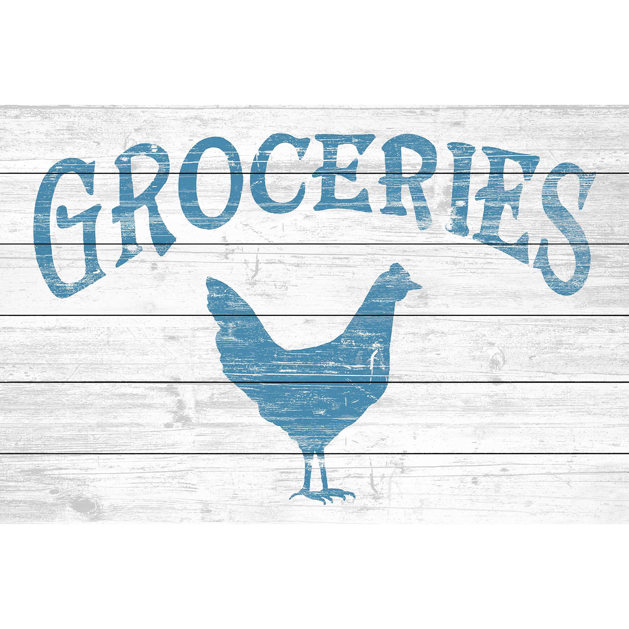 Handmade Vintage Grocery Sign Painting Print on White Wood - 24x16 Inch Farmhouse Wall Art - Perfect for Kitchen Decor, Cafe & Rustic Home Décor
