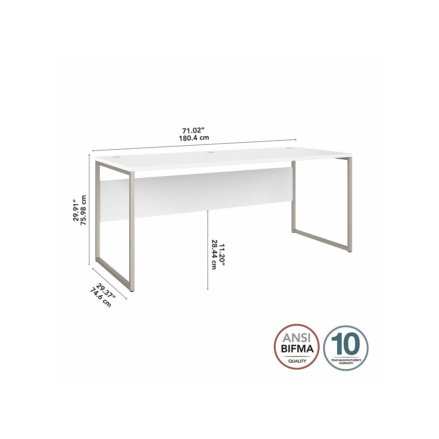 Bush Business Furniture Hybrid 72W x 30D White Computer Desk with Metal Legs - Perfect for Home Office, Study Room & Workspace