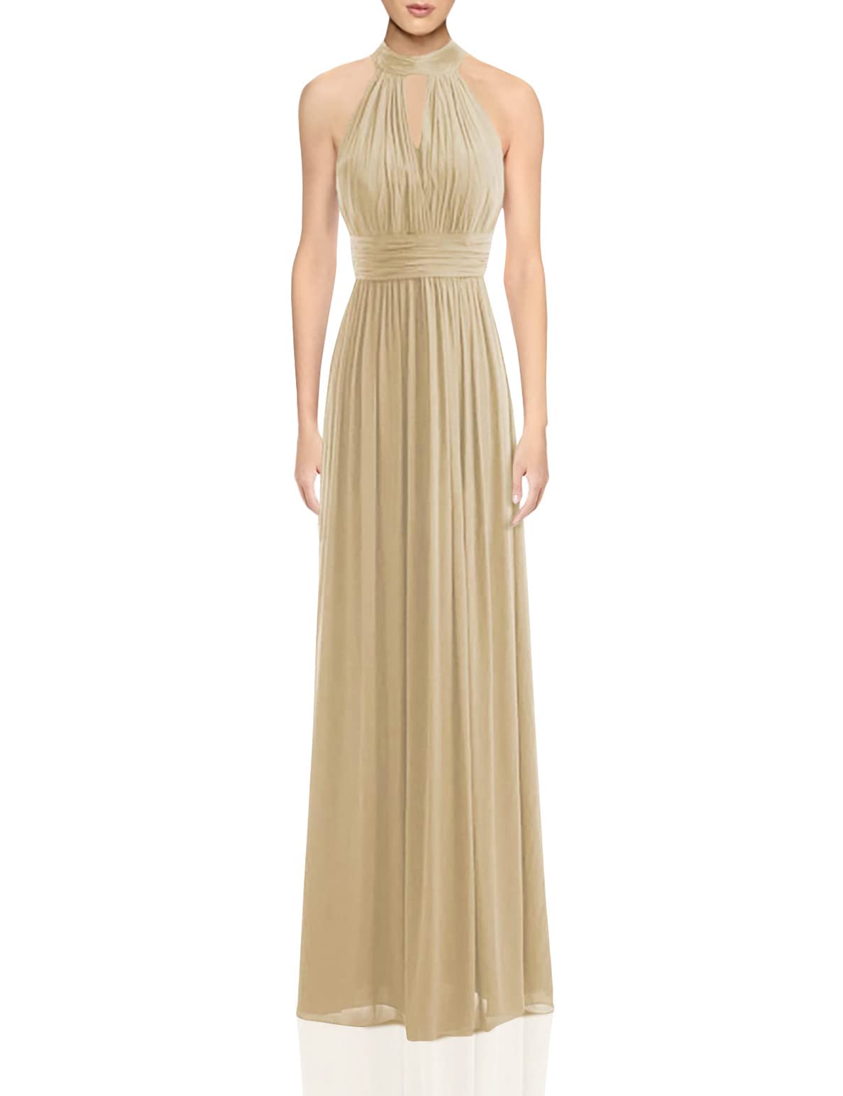 Elegant Chiffon Halter Bridesmaid Dress - Long Prom & Formal Evening Gown with Pleat Details | Perfect for Wedding Parties, Graduation Balls & Special Occasions