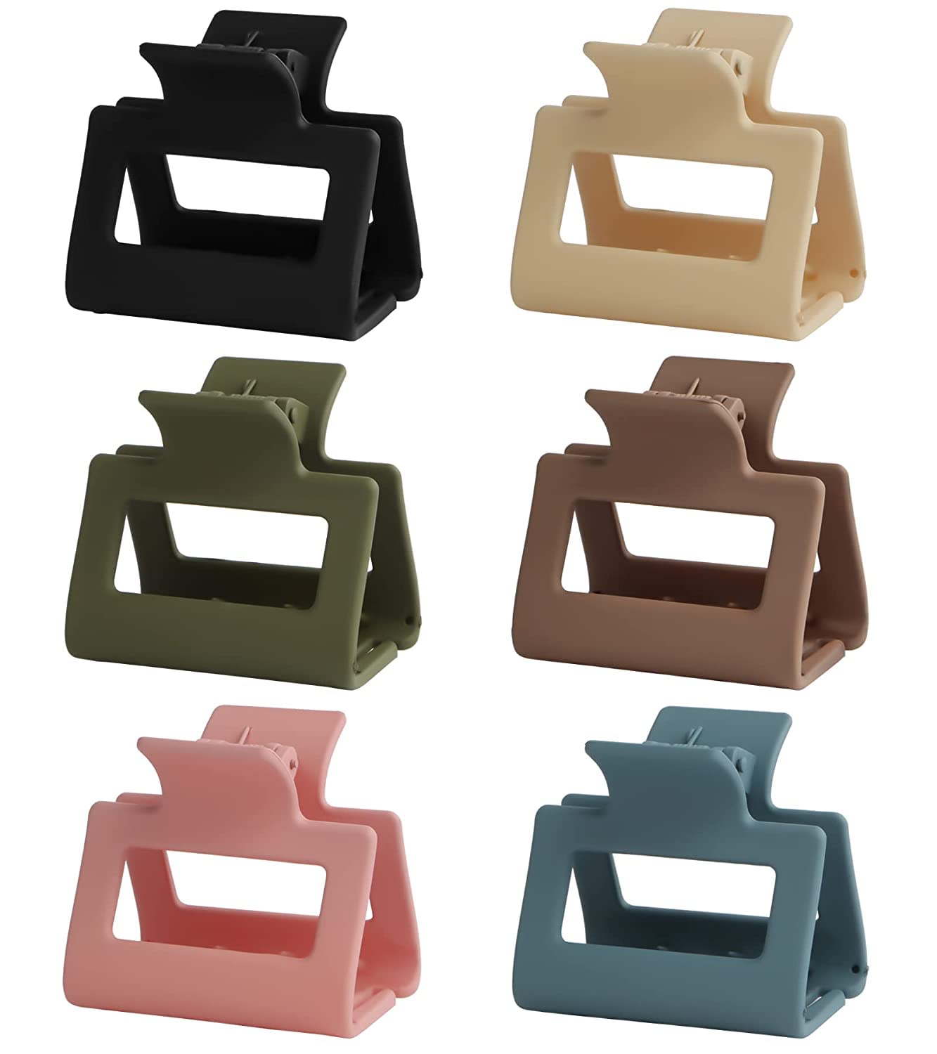 EPARTY 6-Piece Square Hair Claw Clips for Women & Girls - 2.4 Inch No Slip Medium Hair Clips for Thin or Thick Hair - Cute Hair Styling Accessories for School, Work, Parties & Everyday Use