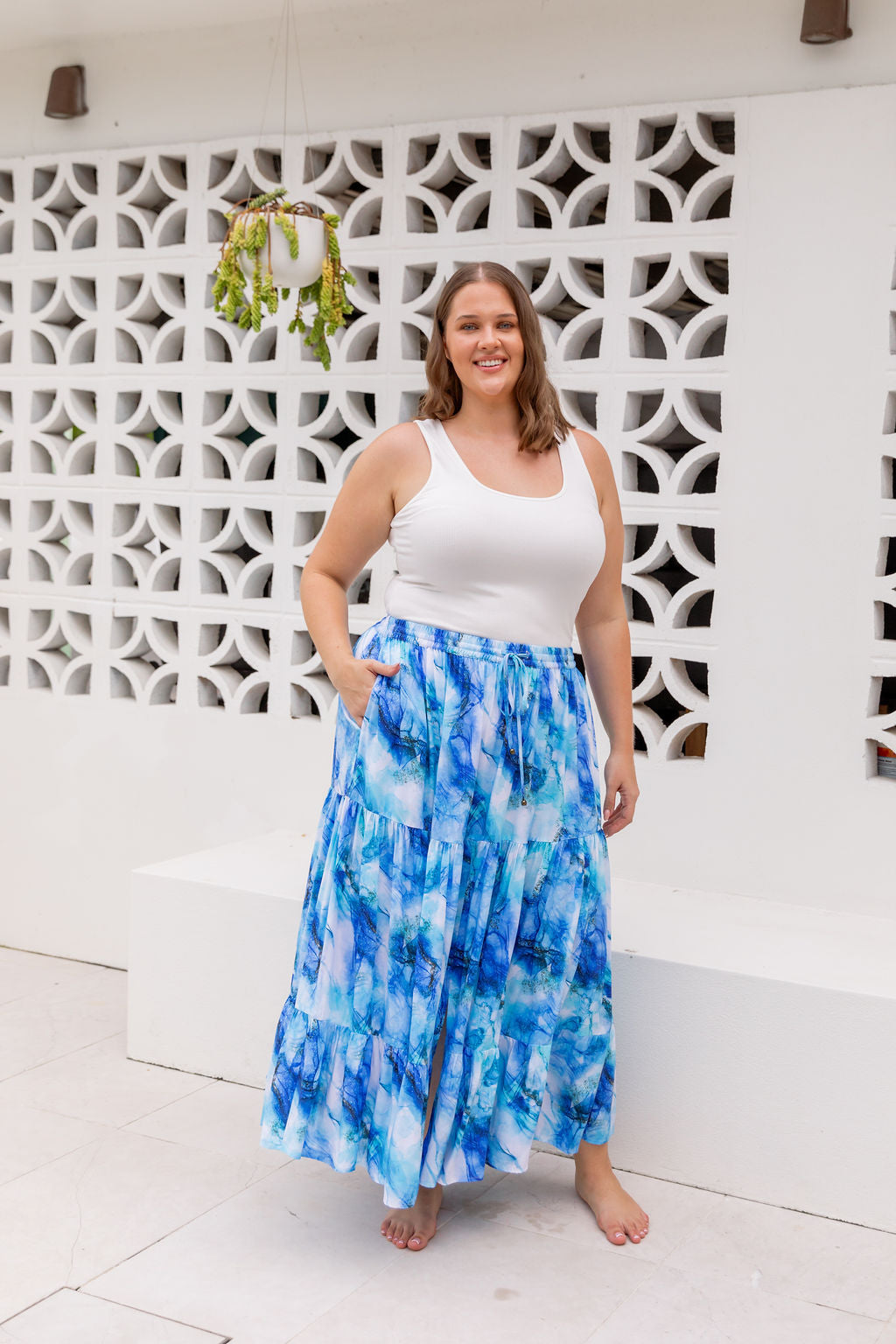 Kimmy Skirt in Mystic Ink - Women's Flowy Midi Skirt with Elastic Waist | Perfect for Casual Wear, Office Outfits & Summer Dresses