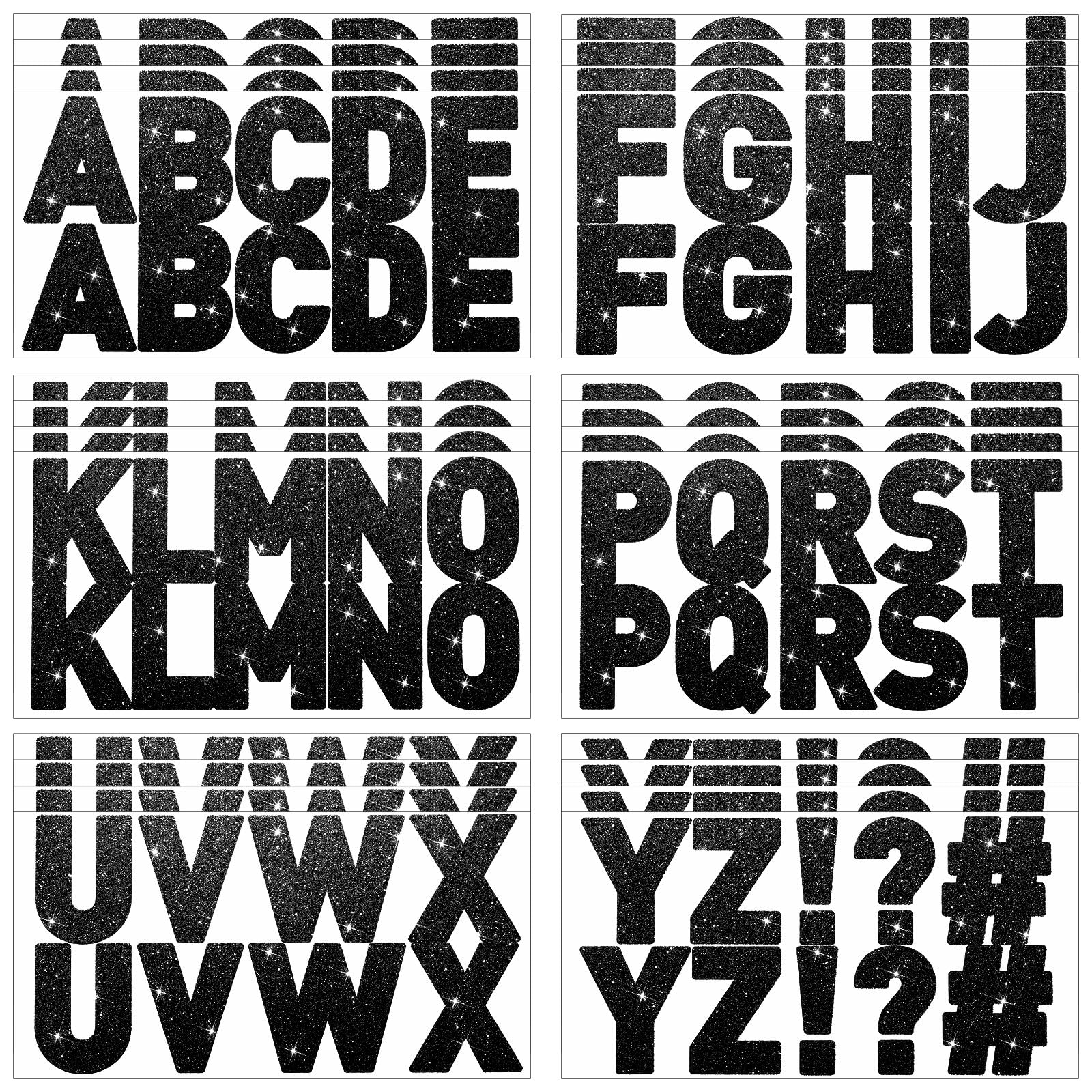 Harloon 232 Pcs Large Glitter Letter Stickers - 24 Sheets Self-Adhesive Alphabet Letters Kit (2.5 Inch, Black) for Mailbox, Bulletin Boards, Classroom & Home Decor - Perfect for DIY Crafts, Scrapbooking & Party Decorations