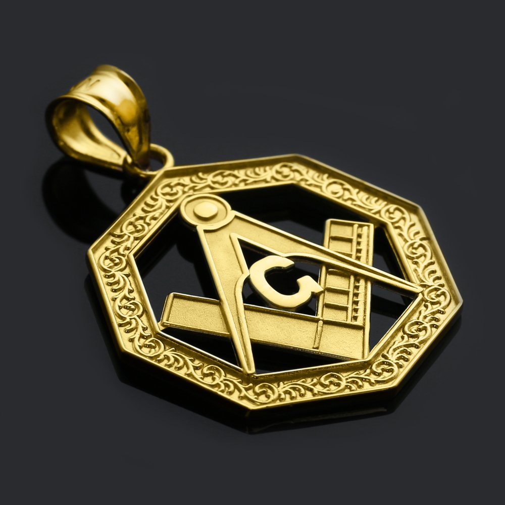 10K Gold Freemason Pendant Necklace for Men - Masonic Jewelry Gift