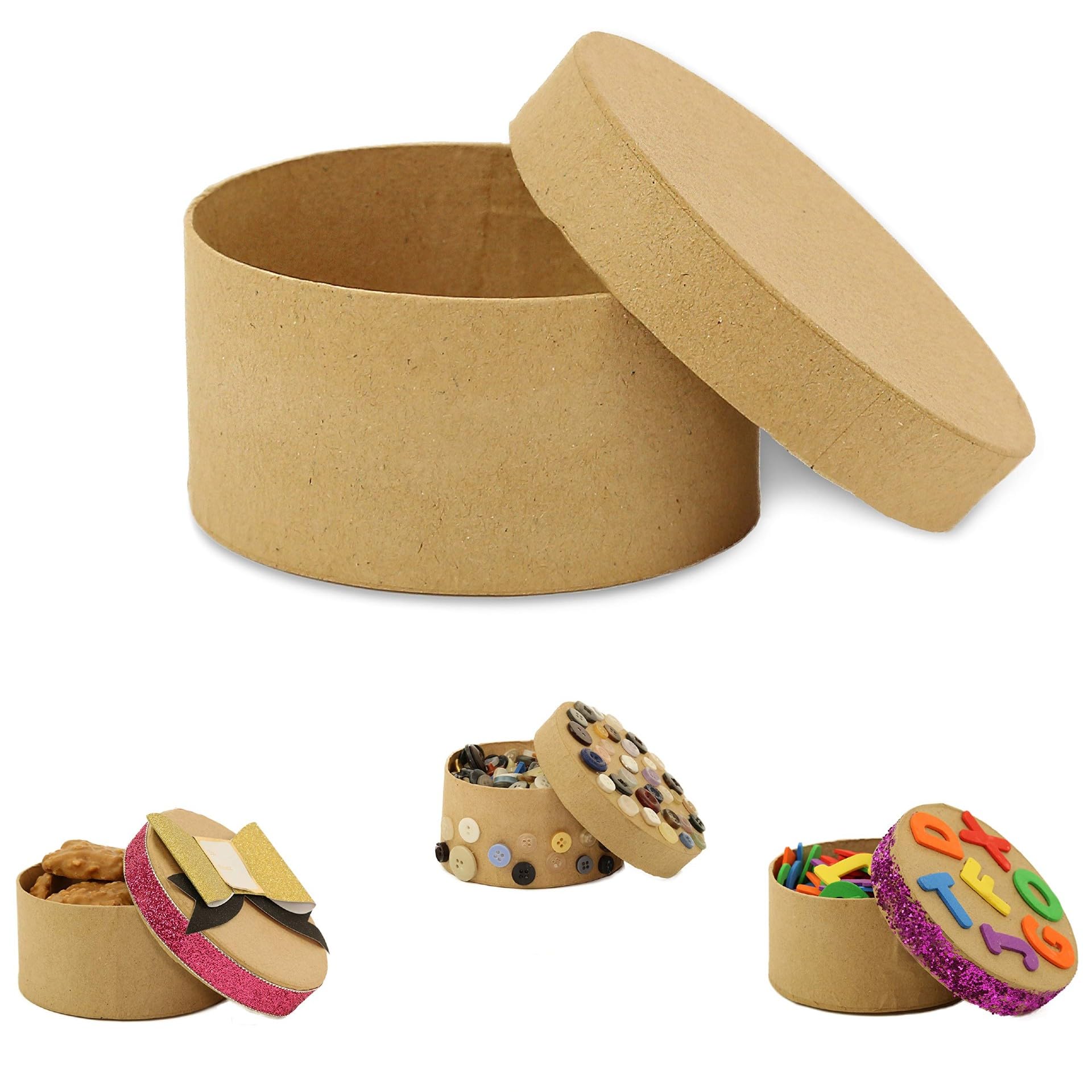 Handmade Round Paper Mache Gift Box with Lid - Set of 2 for DIY Crafts, Wedding Favors, Jewelry Storage & Home Decor