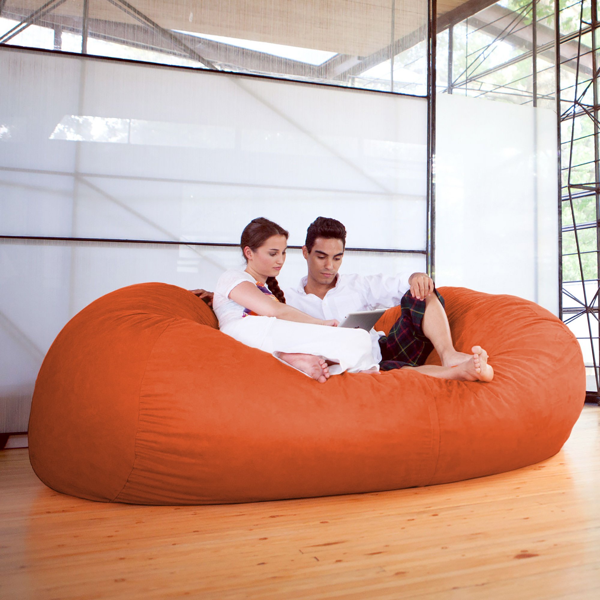 Jaxx 7 Foot Oversized Bean Bag Sofa Chair - Ultra Soft Mandarin Orange Lounger for Living Room, Bedroom, Game Room & Dorm Comfort (Perfect for Movie Nights, Gaming & Relaxation)