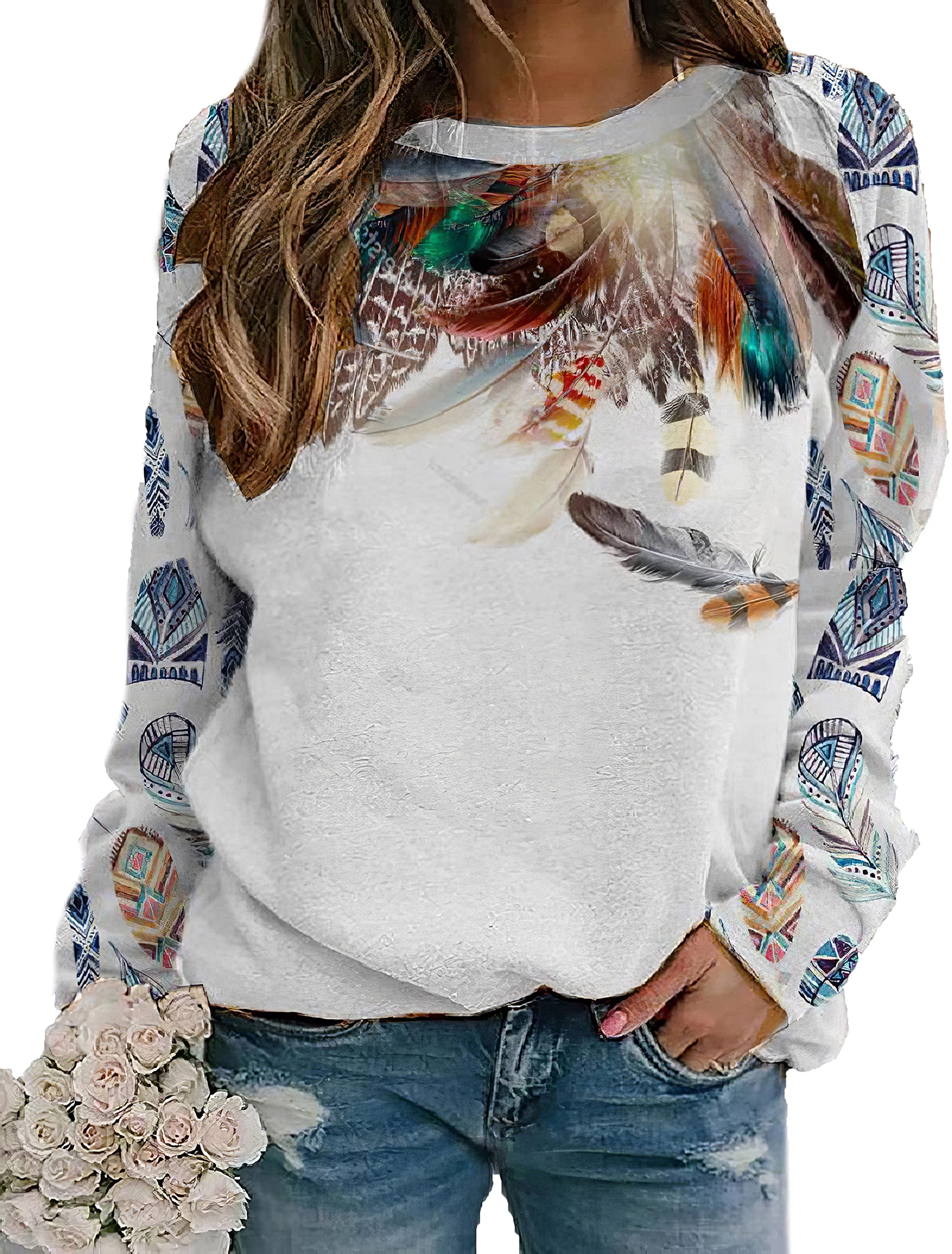 Vintage Aztec Print Women's Sweatshirt - Casual Long Sleeve Crewneck for Western Style