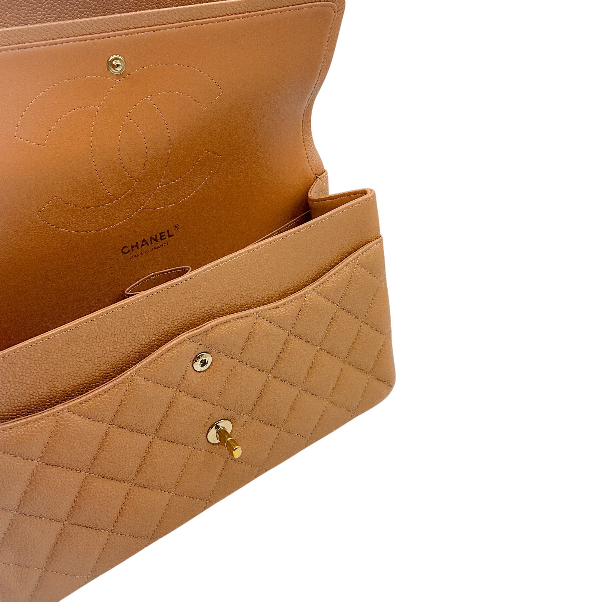 Chanel Tan Caviar Leather Jumbo Flap Bag - Luxury Designer Handbag for Women | Perfect for Work, Evening Events & Special Occasions
