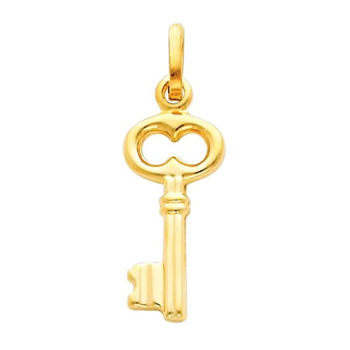 14K Yellow Gold Key Pendant Necklace with 0.65mm Box Link Chain - Elegant Jewelry Gift for Women, Perfect for Valentine's Day, Anniversary & Special Occasions