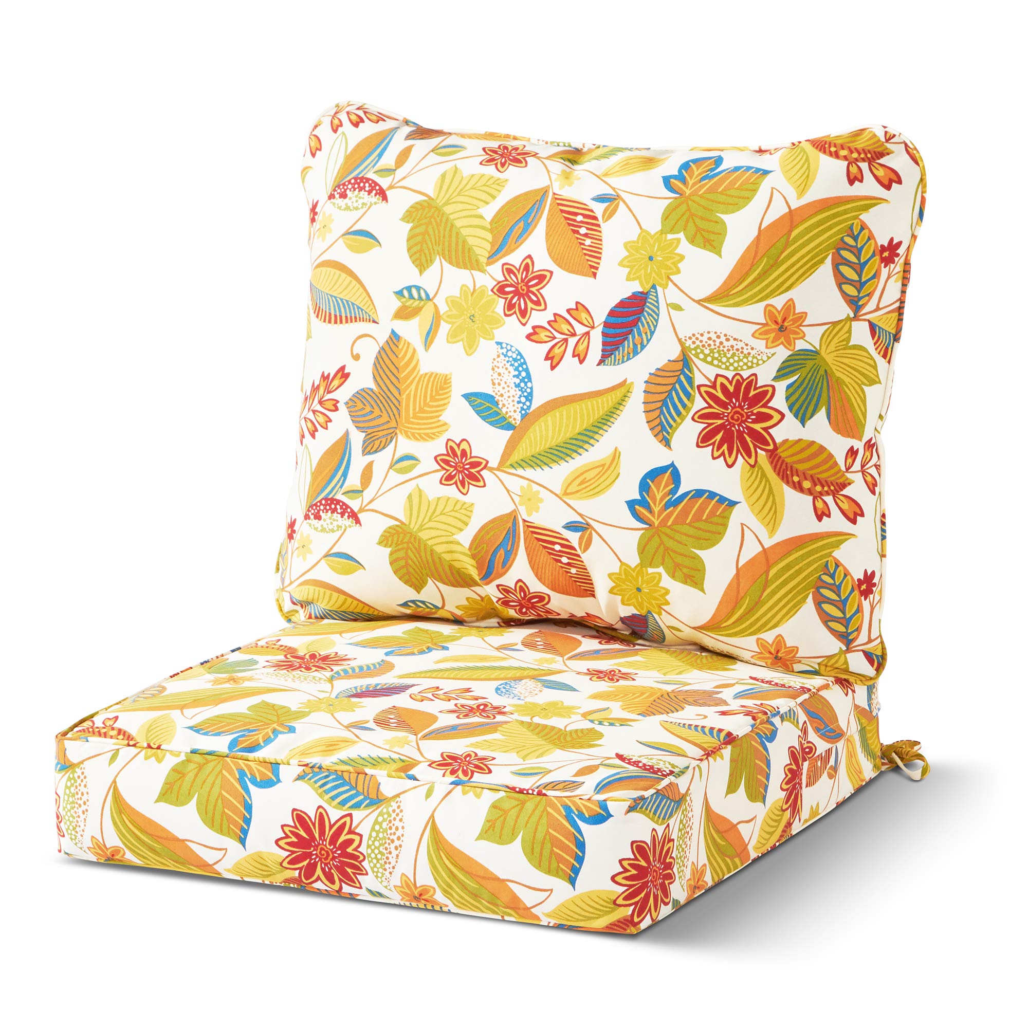 Greendale Home Fashions 2-Piece Outdoor Deep Seat Cushion Set with Foliage Pattern - Waterproof Patio Furniture Cushions for Garden, Deck, and Poolside Lounge Chairs