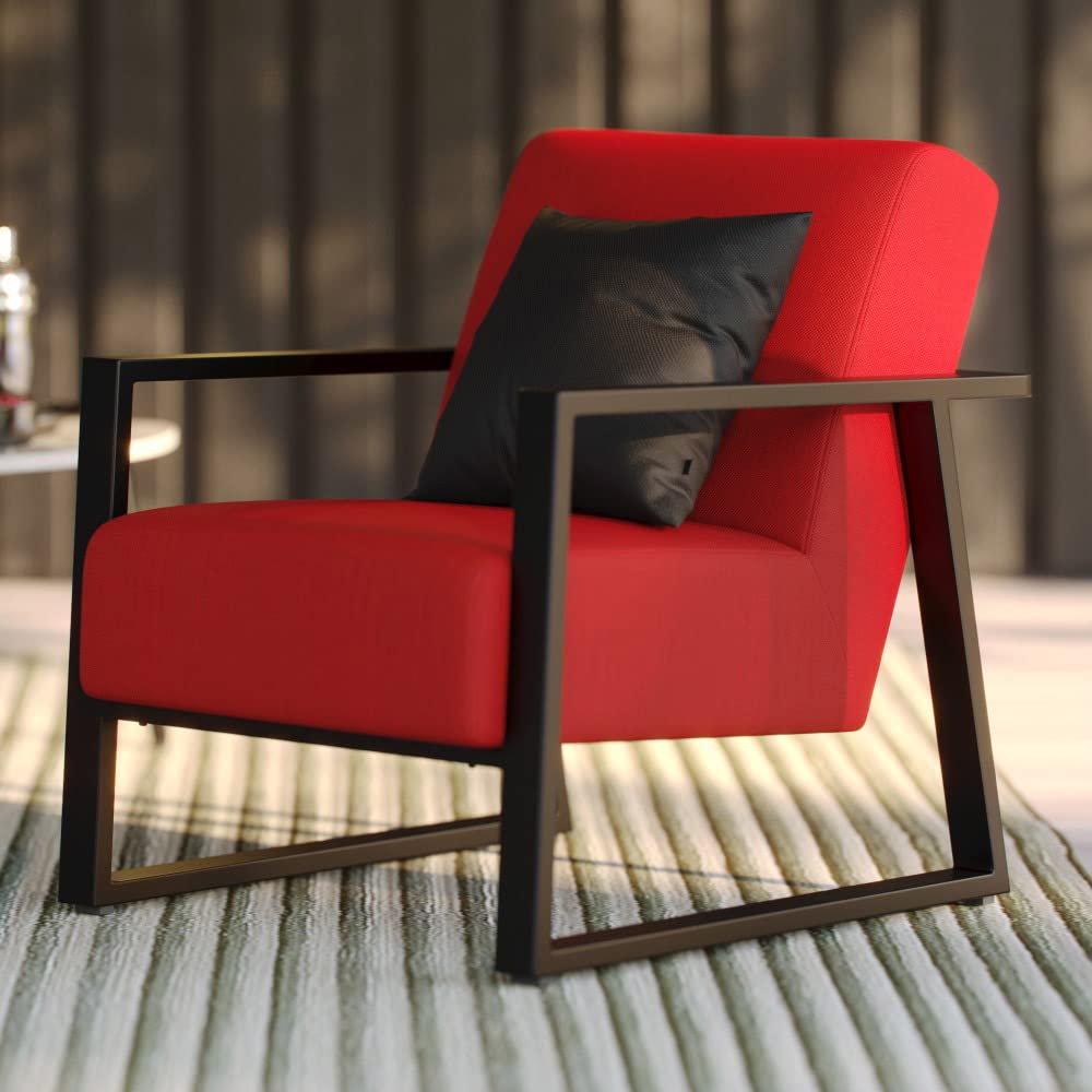 ZURI Modern Elba Outdoor Armchair with Quick-Dry Cushions & Powder-Coated Aluminum Frame - Black/Red - Patio, Garden, Poolside & Balcony Furniture for Relaxing Outdoors
