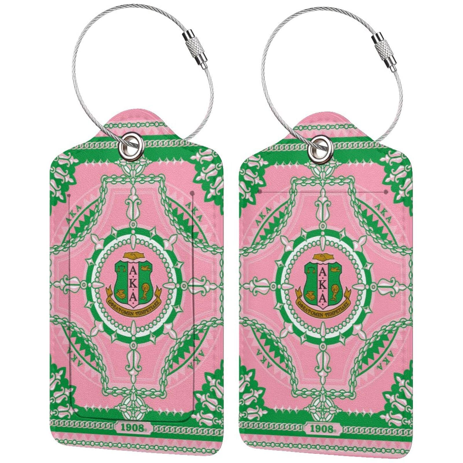 2 Pack PU Leather Luggage Tags with Privacy Cover & Stainless Steel Loop - Durable Suitcase ID Labels for Travel, Sorority Gifts for Women - Perfect for Airports, Cruises and College Move-Ins