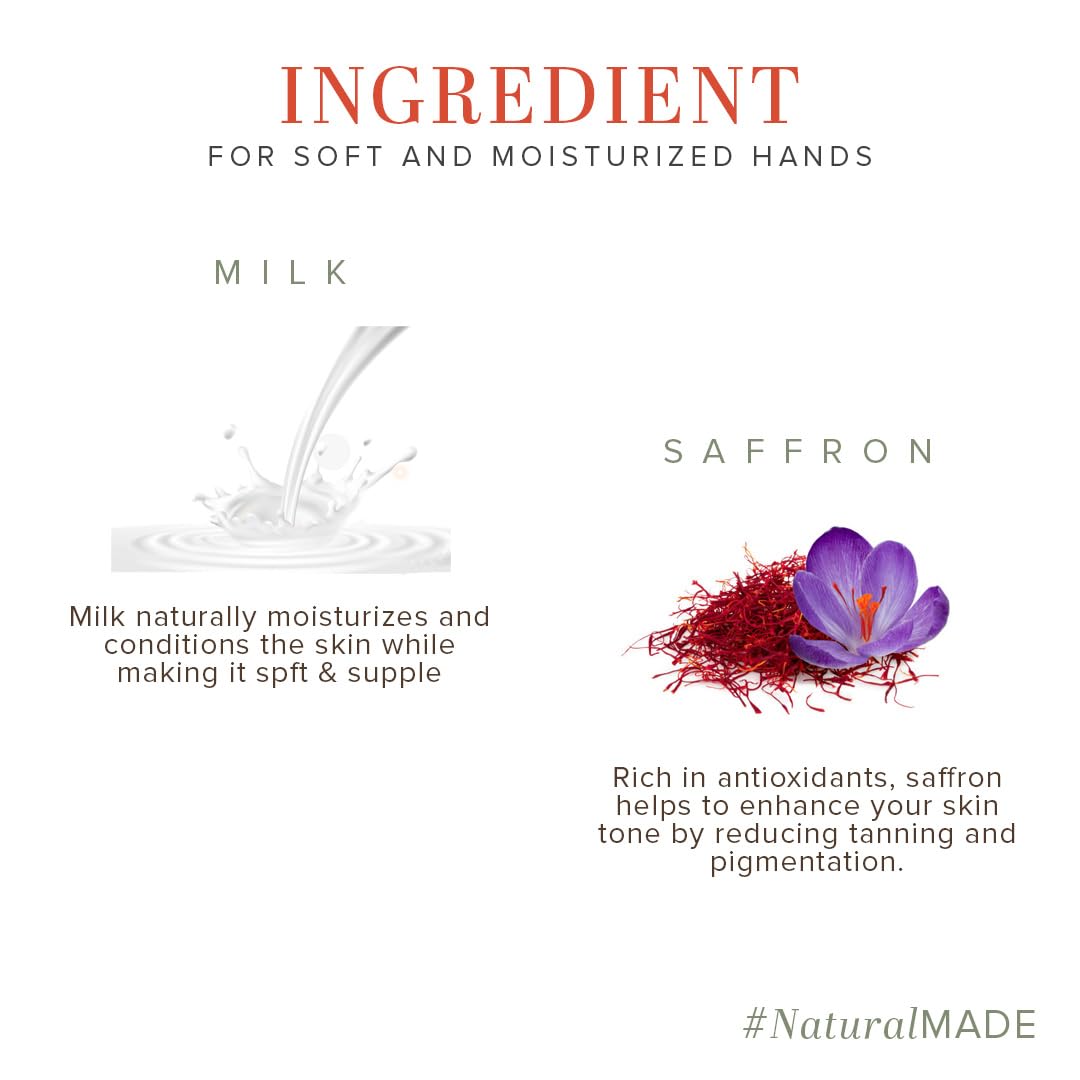Khadi Natural Milk & Saffron Herbal Hand Cream with Shea Butter - Moisturizing Hand Treatment for Dry Skin & Rough Cuticles | Nourishes & Protects Nails | 50g | Perfect for Daily Hydration & Winter Hand Care
