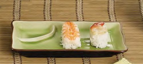 Premium Japanese-Style 8x4 Inch Golden Green Rectangular Plates with Triangular Sauce Compartment - Set of 24 - Elegant Dinnerware for Sushi, Appetizers & Asian Cuisine Presentation