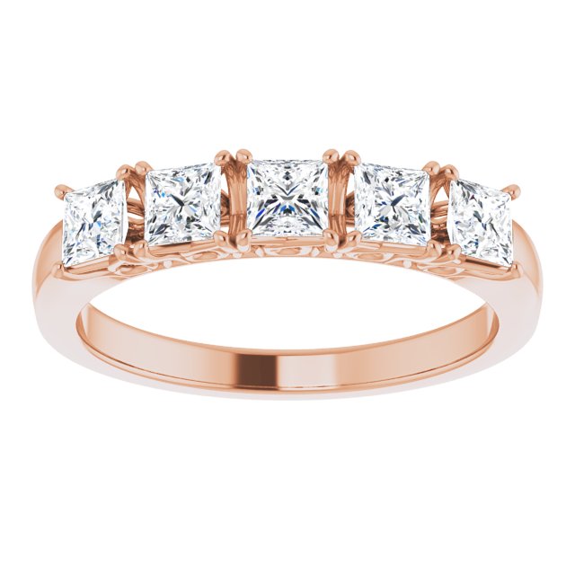 0.90 Carat Princess Cut Diamond Wedding Band - 5 Stone Anniversary Ring for Women - Perfect for Engagement, Proposal & Special Occasions