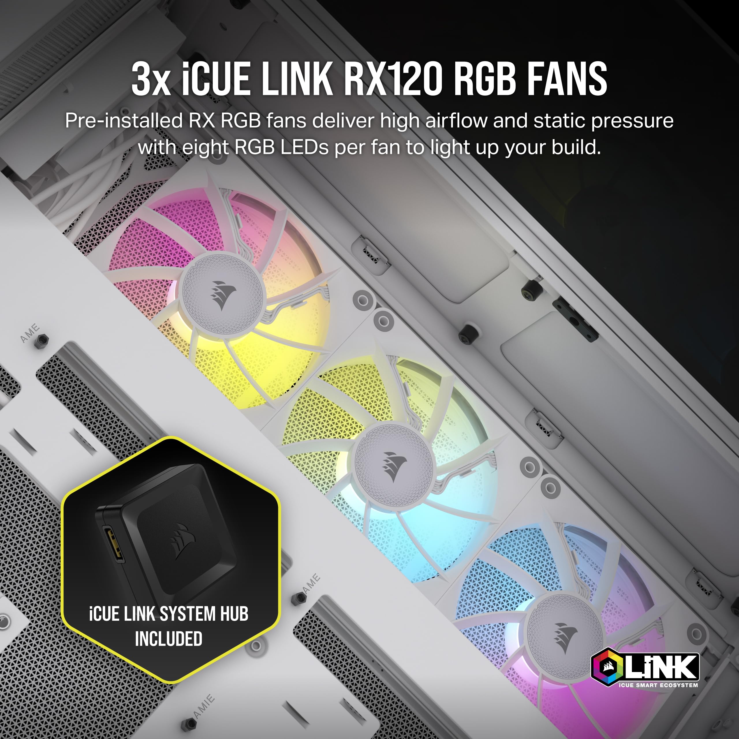 CORSAIR iCUE LINK 6500X RGB Mid-Tower ATX PC Case - White | Dual Chamber Design, Panoramic Tempered Glass | Reverse Connection Motherboard Compatible | Includes 3x RX120 RGB Fans | Perfect for Gaming PC Builds & Custom RGB Setups