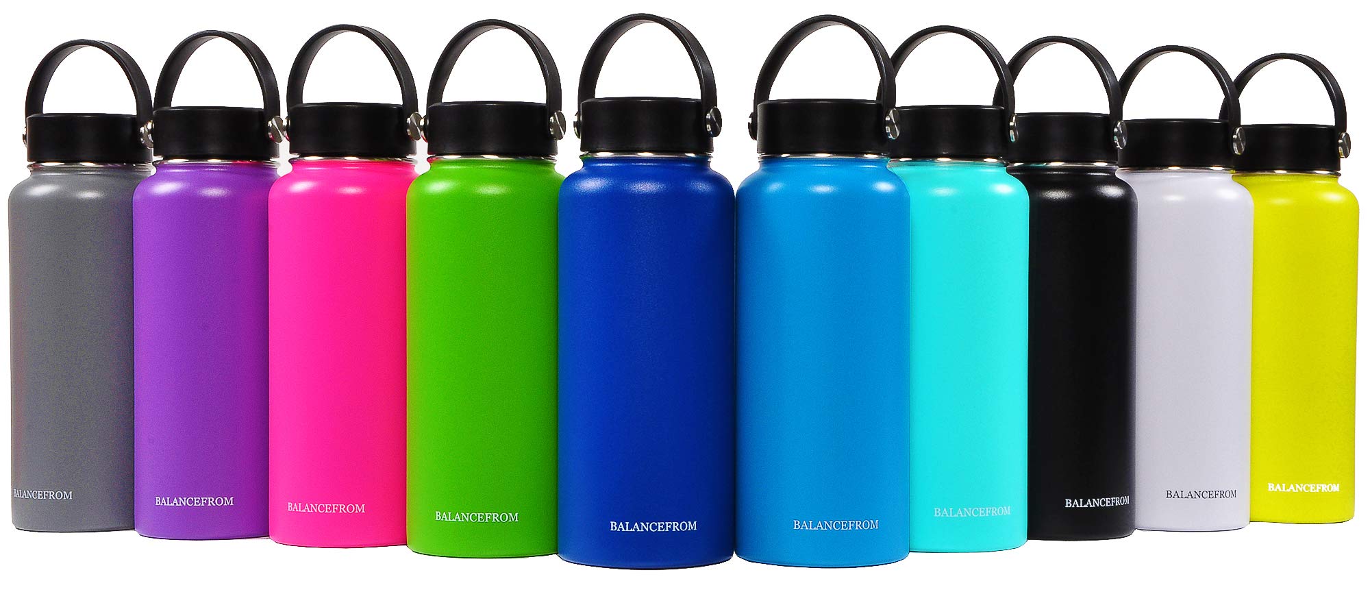 Signature Fitness Double-Wall Vacuum Insulated Stainless Steel Water Bottle - 20oz/32oz, 3 Lids (Straw/Flip/Sport), BPA Free, Leakproof, Hot & Cold Retention for 24 Hours - Perfect for Gym, Hiking, Office & Travel