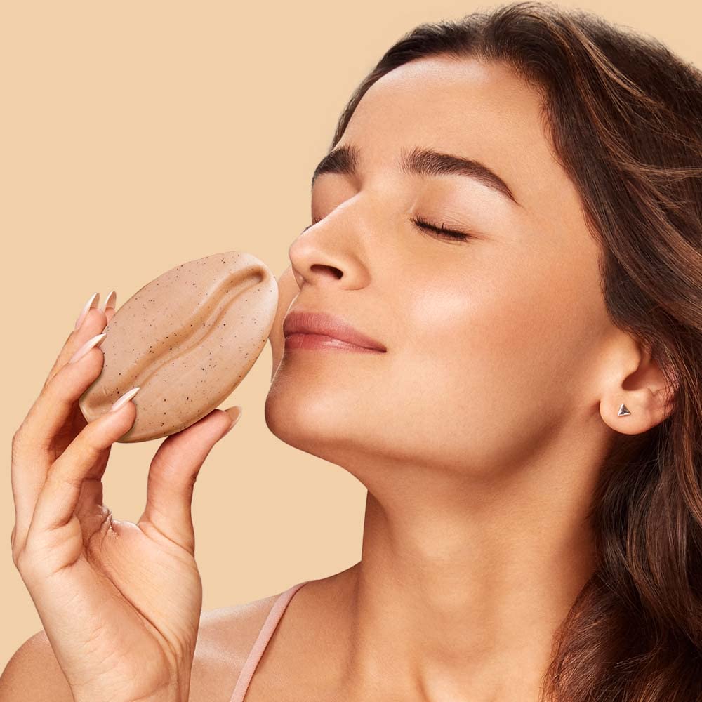 mCaffeine Coffee & Almond Milk Exfoliating Soap - Tan Removal, Skin Polishing & Moisturizing - Caramel Scented Bean Shaped Bath Bar for Women & Men | Perfect for Daily Skincare Routine & Post-Sun Tan Removal
