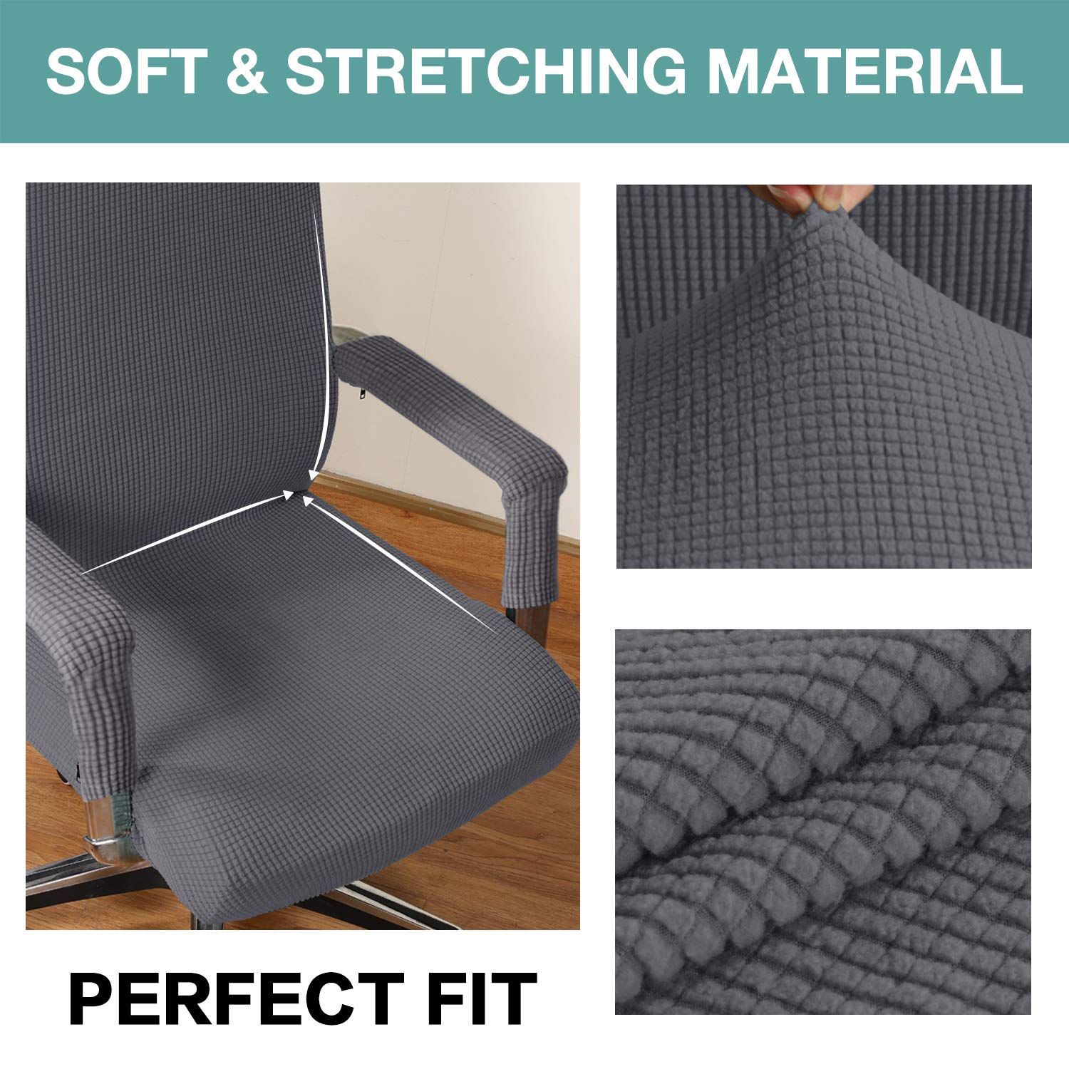 Turquoise Stretch Office Chair Cover with Arms - Universal Removable Desk Chair Slipcover for Computer & Boss Chairs - Pet-Friendly Fabric Protector for Dogs & Cats - Perfect for Home Office & Workspace (Gray)