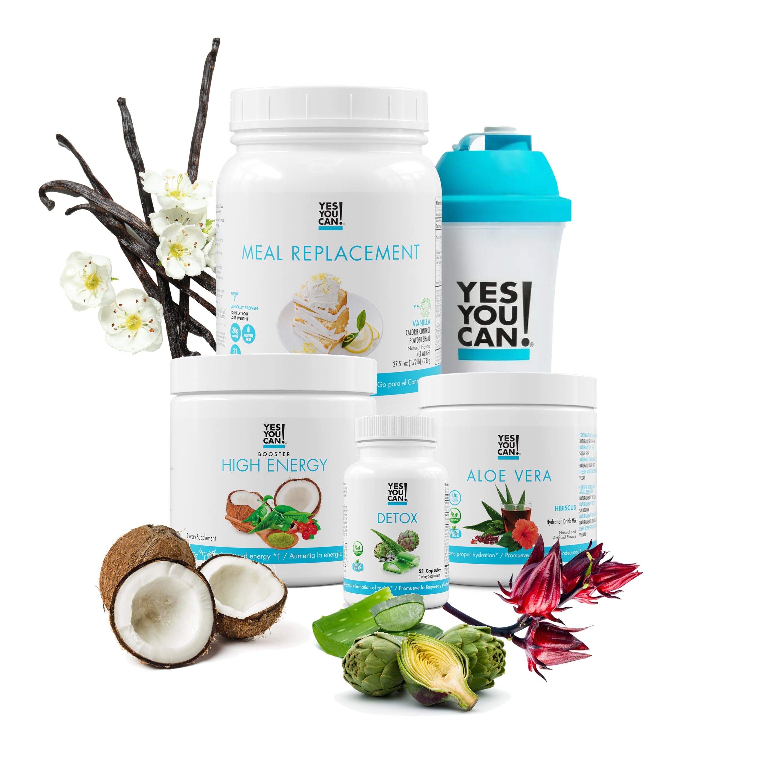 Yes You Can! Detox Plus Kit - Vanilla Meal Replacement Powder with Aloe Vera & Hibiscus | High Energy Shake Booster & Detox Supplement for Weight Loss & Health Transformation | Perfect for Busy Professionals & Fitness Enthusiasts