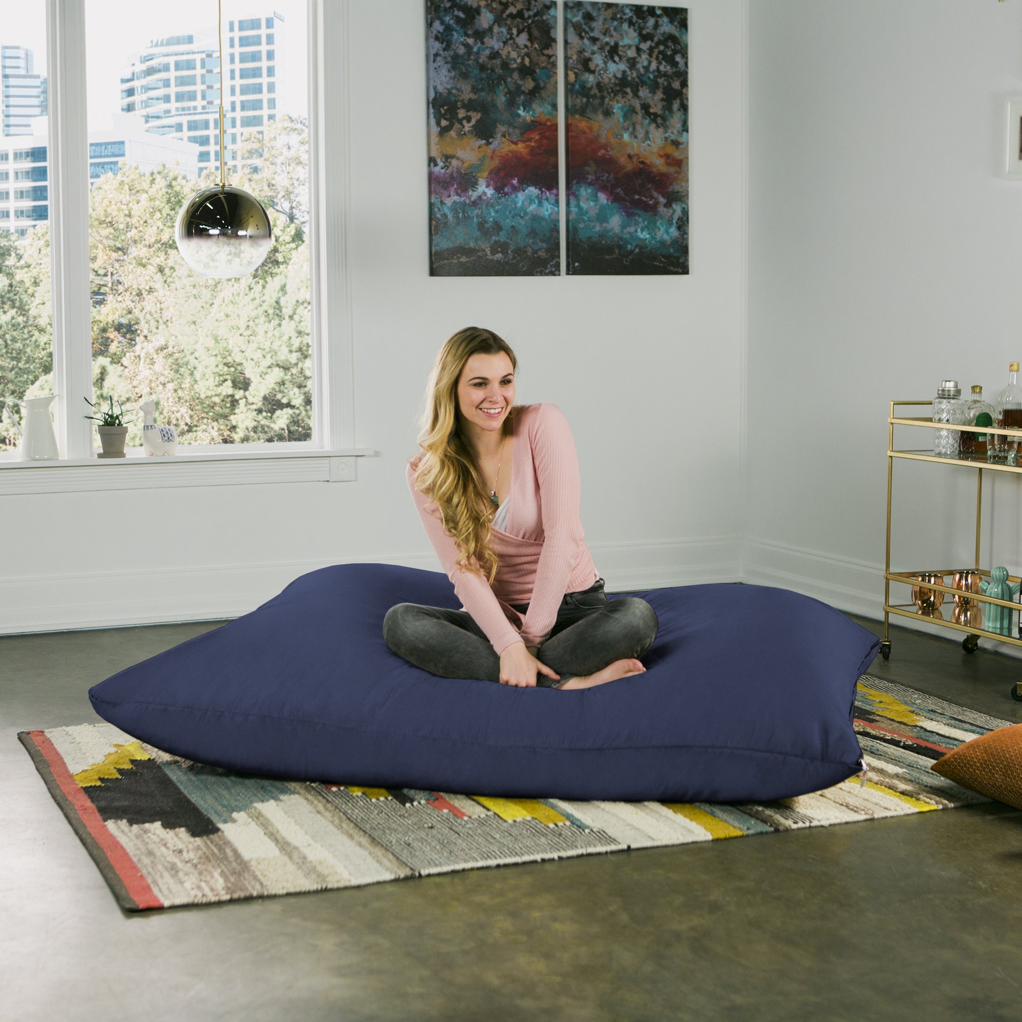 Jaxx Pillow Saxx 5.5-Foot Oversized Bean Bag Chair - Navy Blue Giant Floor Pillow for Adults, Kids Lounger & Gaming Chair - Perfect for Living Room, Bedroom, Dorm or Playroom