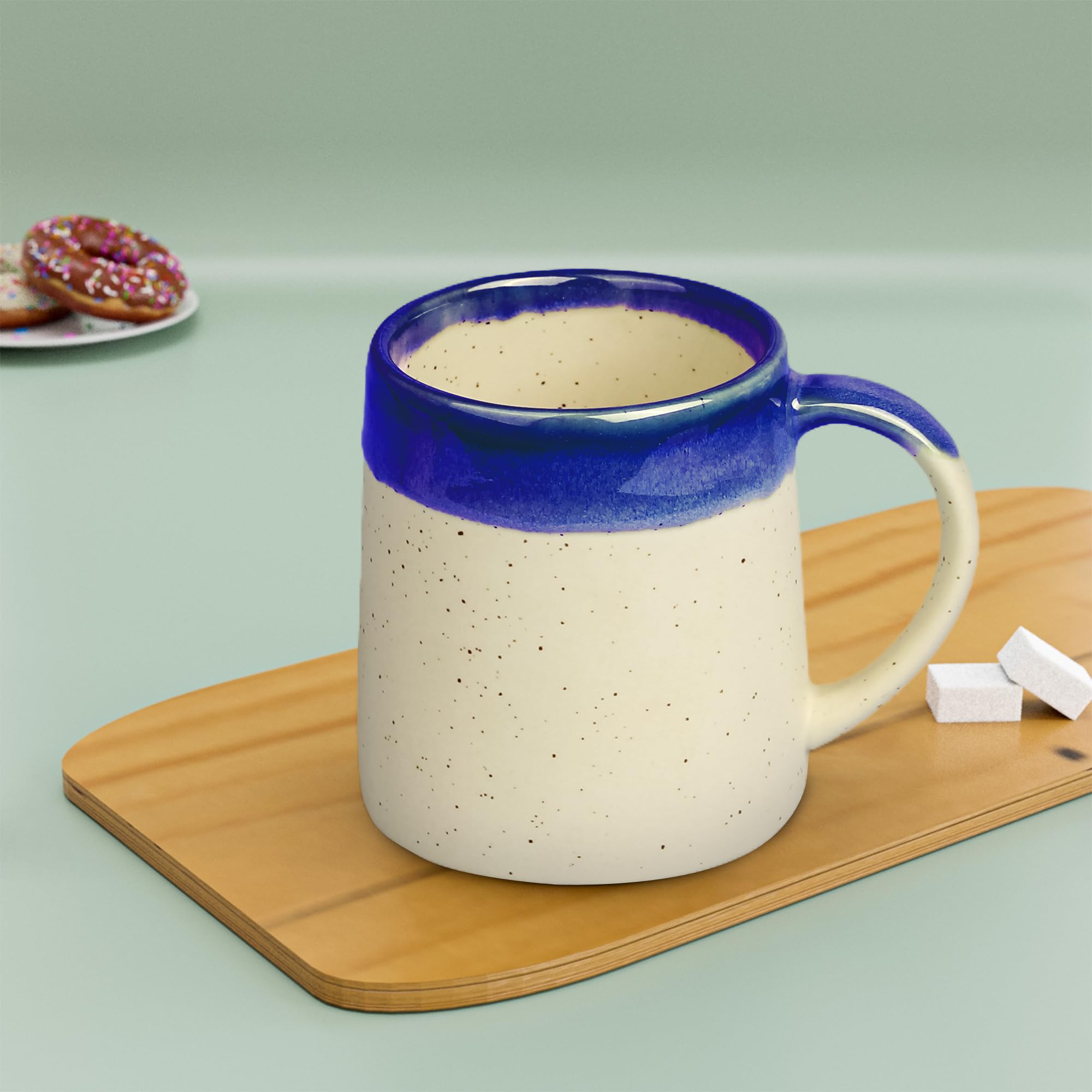 Earth Store Studio Pottery Dual Tone White & Blue Ceramic Coffee Mug 320ml - Microwave & Dishwasher Safe - Perfect for Coffee, Tea, Hot Chocolate - Great Gift Idea for Home, Office or Cafe Use