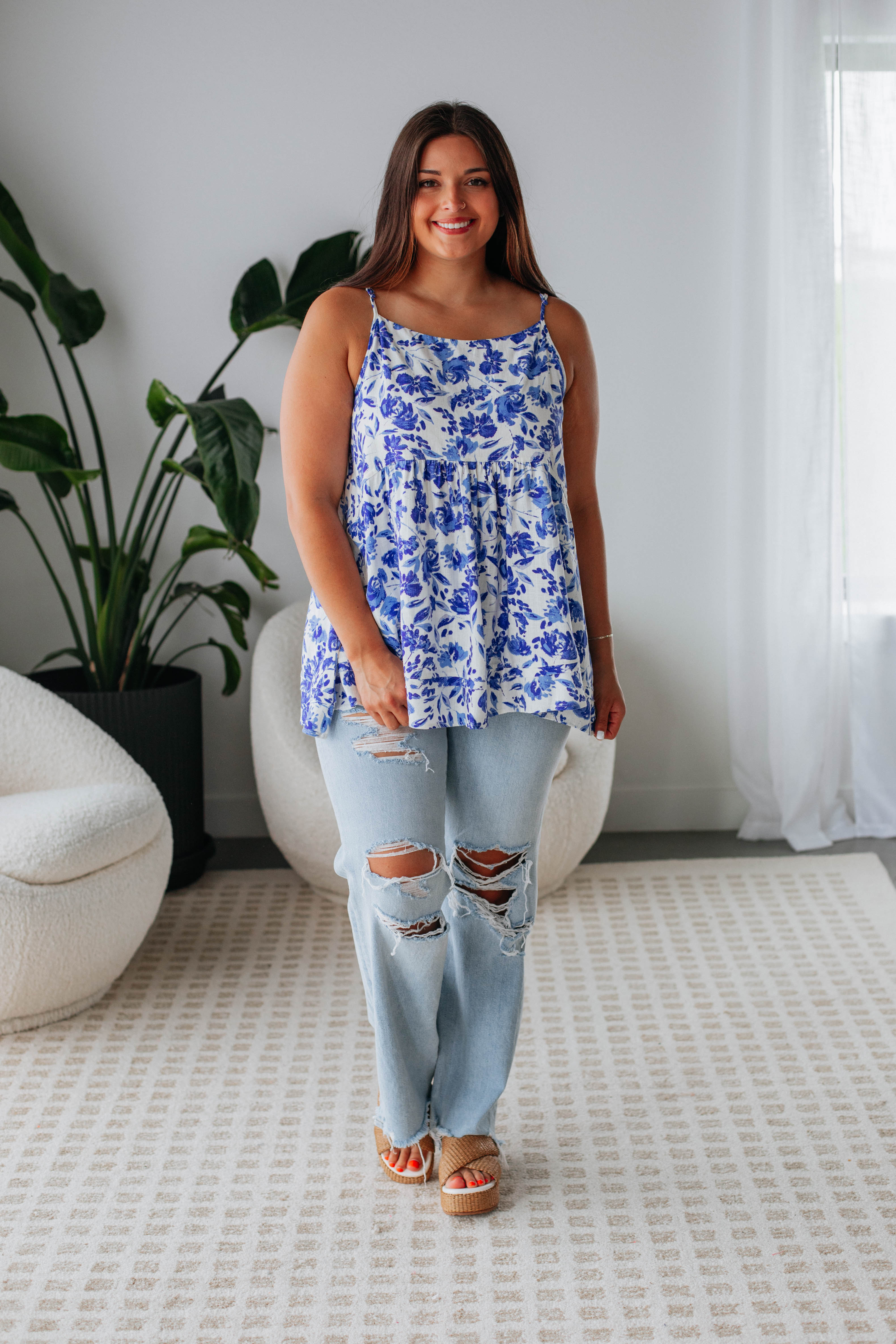 Genelle Floral Tank Top for Women - Lightweight Summer Blouse with Floral Print - Perfect for Casual Outings, Beach Vacations & Layering