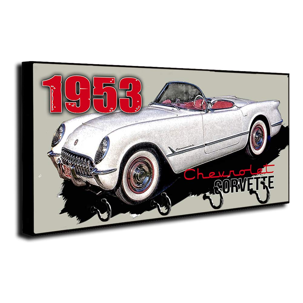 Brotherhood 1953 Chevrolet Chevy Corvette Muscle Car Key Holder Wall Mount - Vintage Key Organizer Rack for Home, Office & Garage - Decorative Hooks for Keys, Rings & Accessories