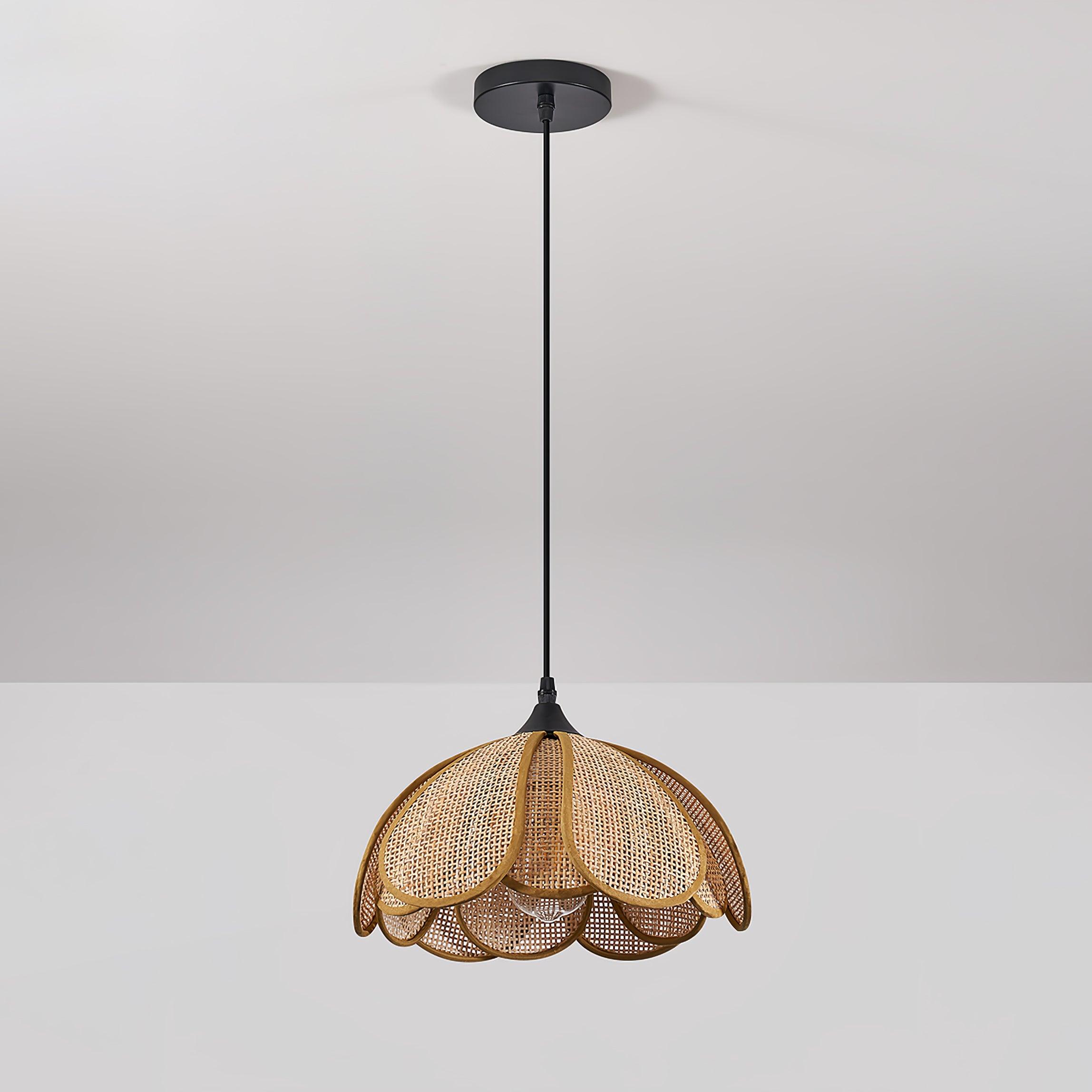 Handwoven Bloom Rattan Pendant Light - Natural Boho Ceiling Lamp for Living Room, Bedroom & Dining Room - Eco-Friendly Wicker Hanging Light Fixture for Indoor Decor