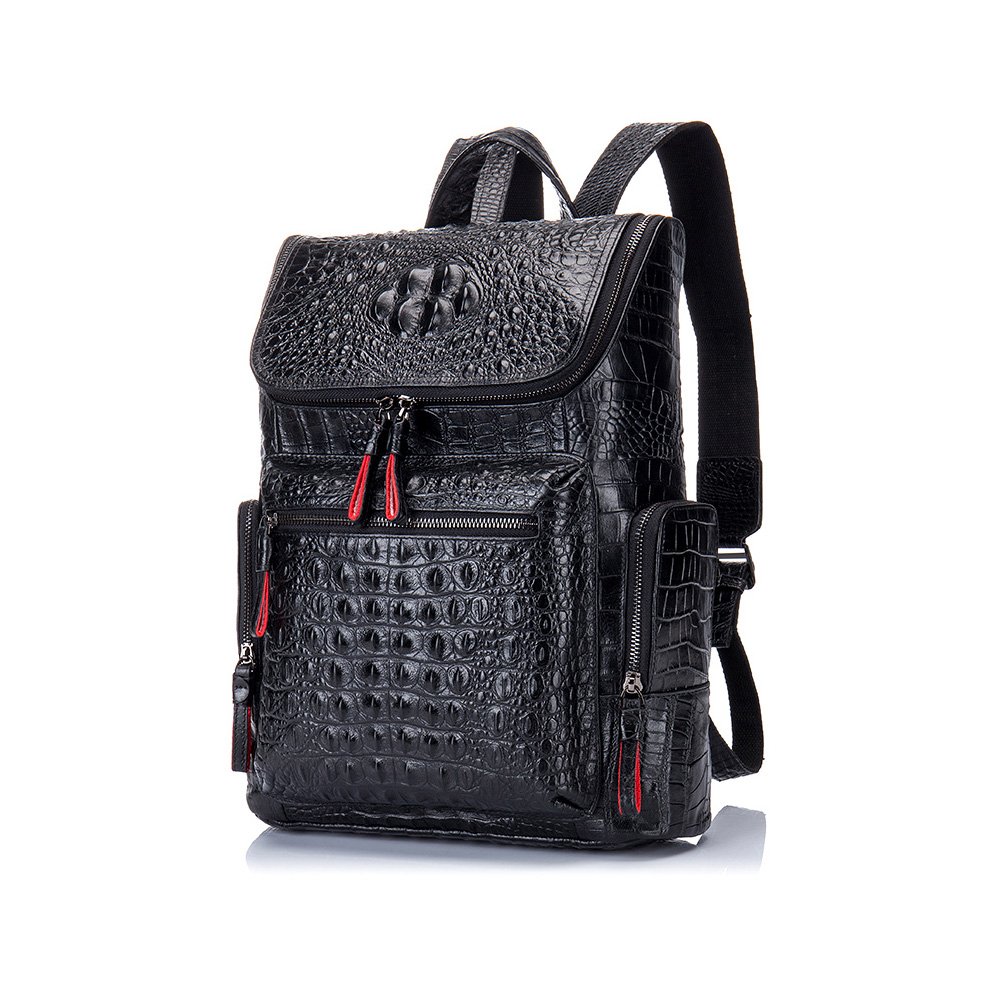 Boshiho Genuine Leather Laptop Backpack for Men - Stylish Crocodile Pattern Travel Bag & Business Daypack - Perfect for Work, Commuting & Weekend Getaways (Small Size)