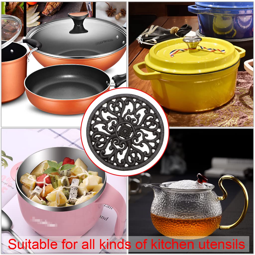 6.7 Inch Round Cast Iron Trivet - Heat Resistant Kitchen Trivet for Hot Pots, Pans & Dishes - Rustic Style Iron Plate Holder for Dining Table, Countertop & Cooktop - Perfect for Serving Hot Meals & Protecting Surfaces