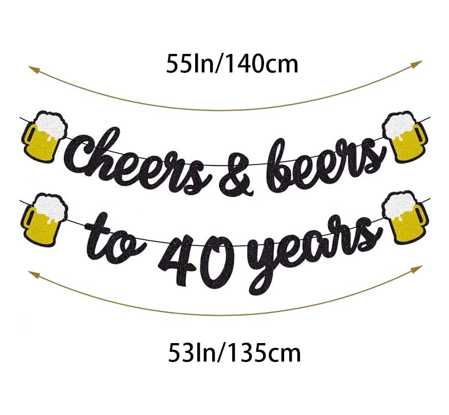 40th Birthday Party Decorations Set - Cheers & Beers to 40 Years Banner, Gold & Black Hanging Swirls, Paper Pom Poms & Latex Balloons for Adult Milestone Celebration - Perfect for Home, Bar or Surprise Party Decor