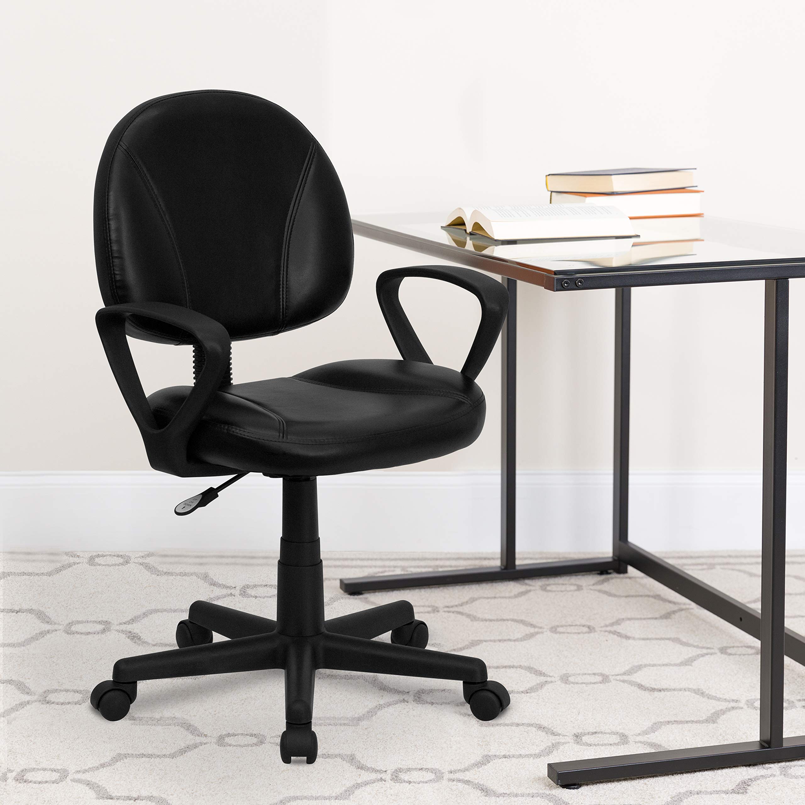 Flash Furniture Ronald Mid-Back Black LeatherSoft Swivel Ergonomic Office Chair with Adjustable Back Depth & Arms - Perfect for Home Office, Gaming & Workspace Comfort