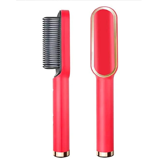 POCKETFRIENDIES 909 Ceramic PTC Hair Straightener Brush - 5 Temperature Settings, Professional Straightening Comb for Women, Styling & Smoothing Hair Tool (Multicolor) - Perfect for Home, Travel & Salon Use B388