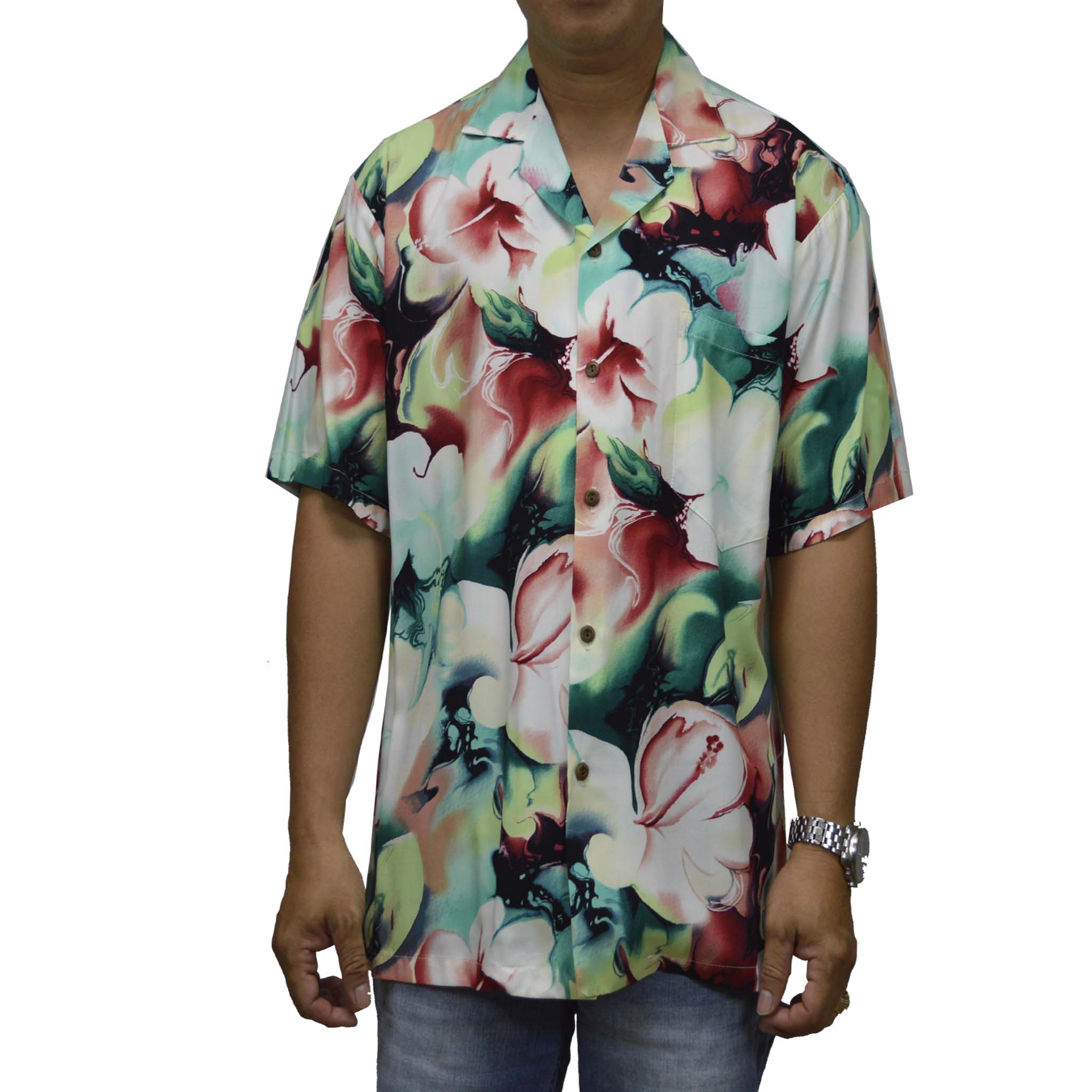 Hawaiian Rayon Aloha Shirt with Honolulu Hibiscus Art in Red - Perfect for Beach Vacations, Luau Parties & Summer Outfits