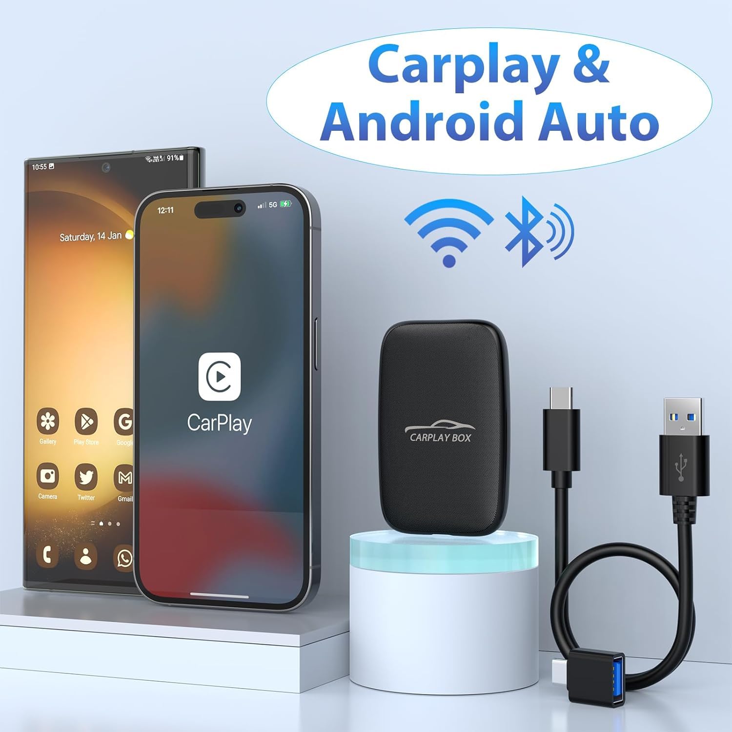 2-in-1 Wireless CarPlay & Android Auto Adapter - Convert Wired to Wireless for Factory Cars | Enjoy Netflix & YouTube on Road