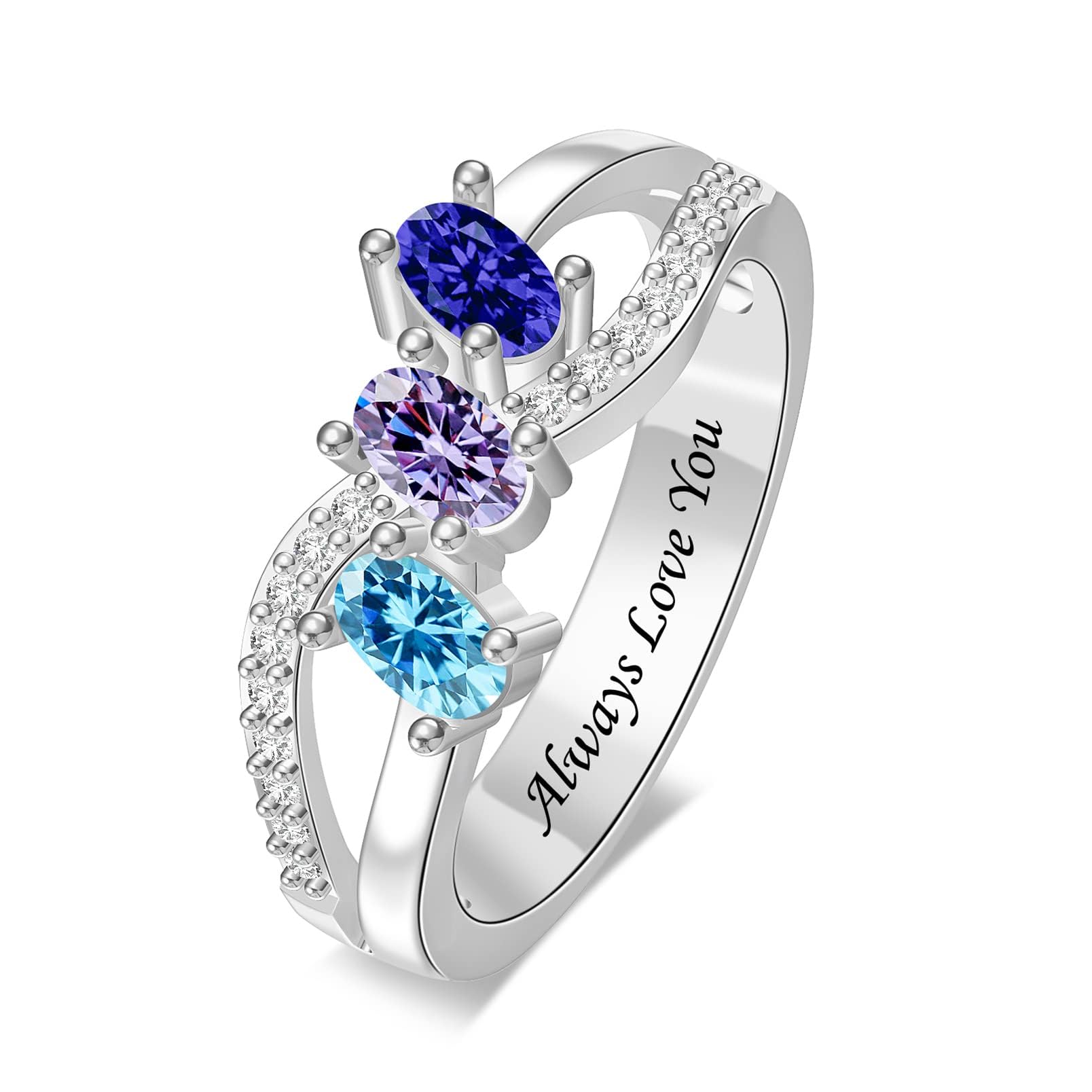 Personalized Sterling Silver Rings for Women - Custom Simulated Birthstone Infinity Band Rings - Perfect Mother's Day Gift, Anniversary Present & Everyday Jewelry for Special Occasions