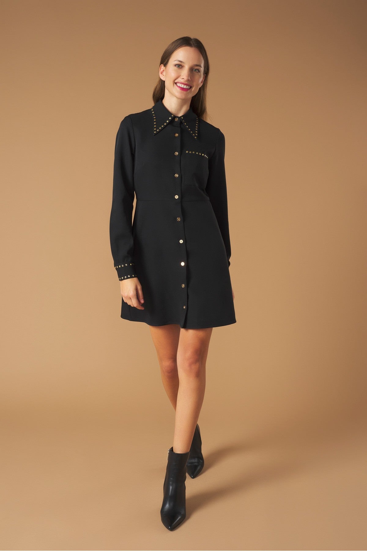 Nicole Black Shirt Dress for Women - Elegant Casual Wear for Office, Date Night & Everyday Outfits