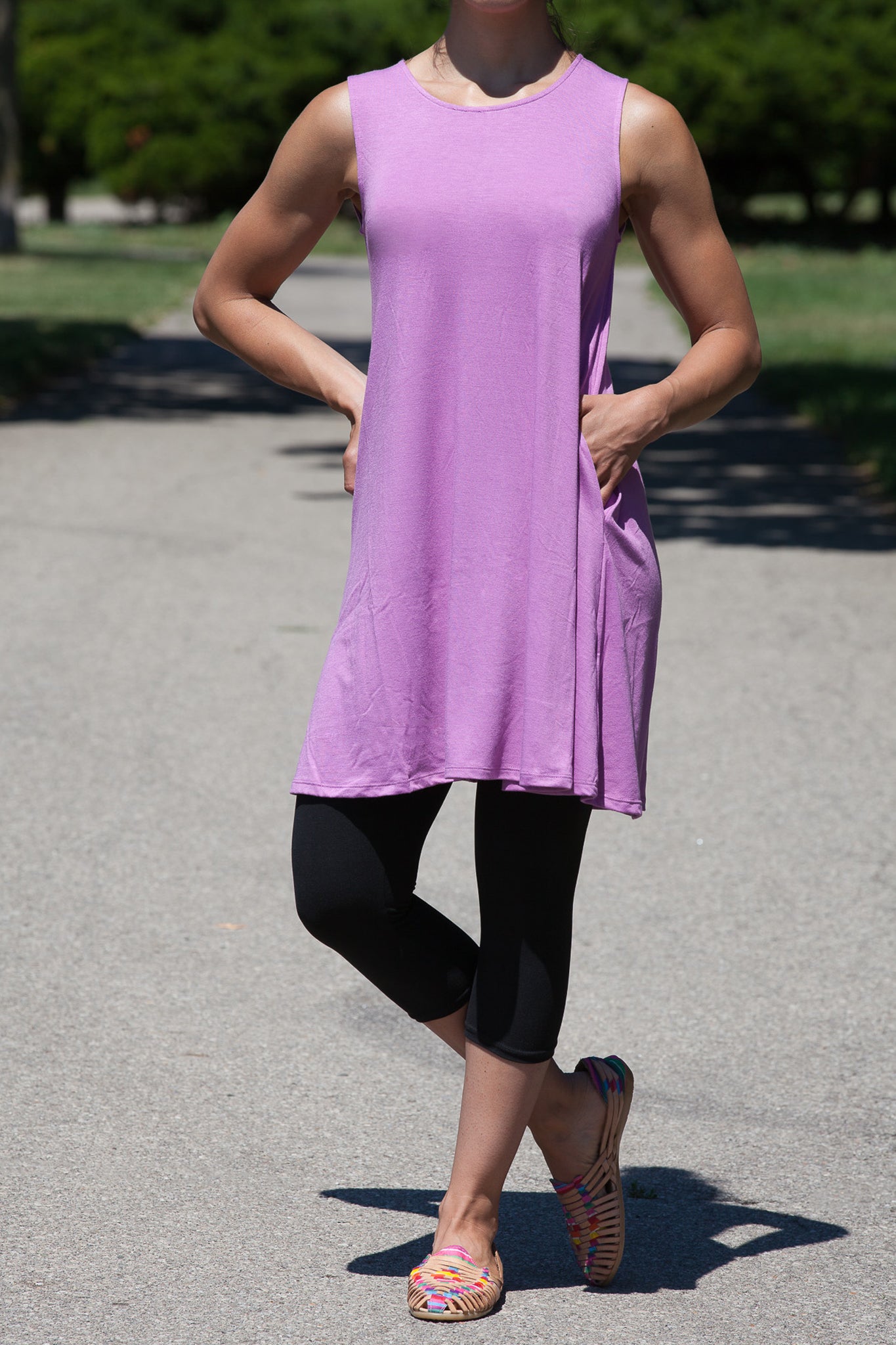 Long Tank Tunic with Pockets - Women's Casual Loose Fit Summer Top - Perfect for Beach, Yoga, and Everyday Wear