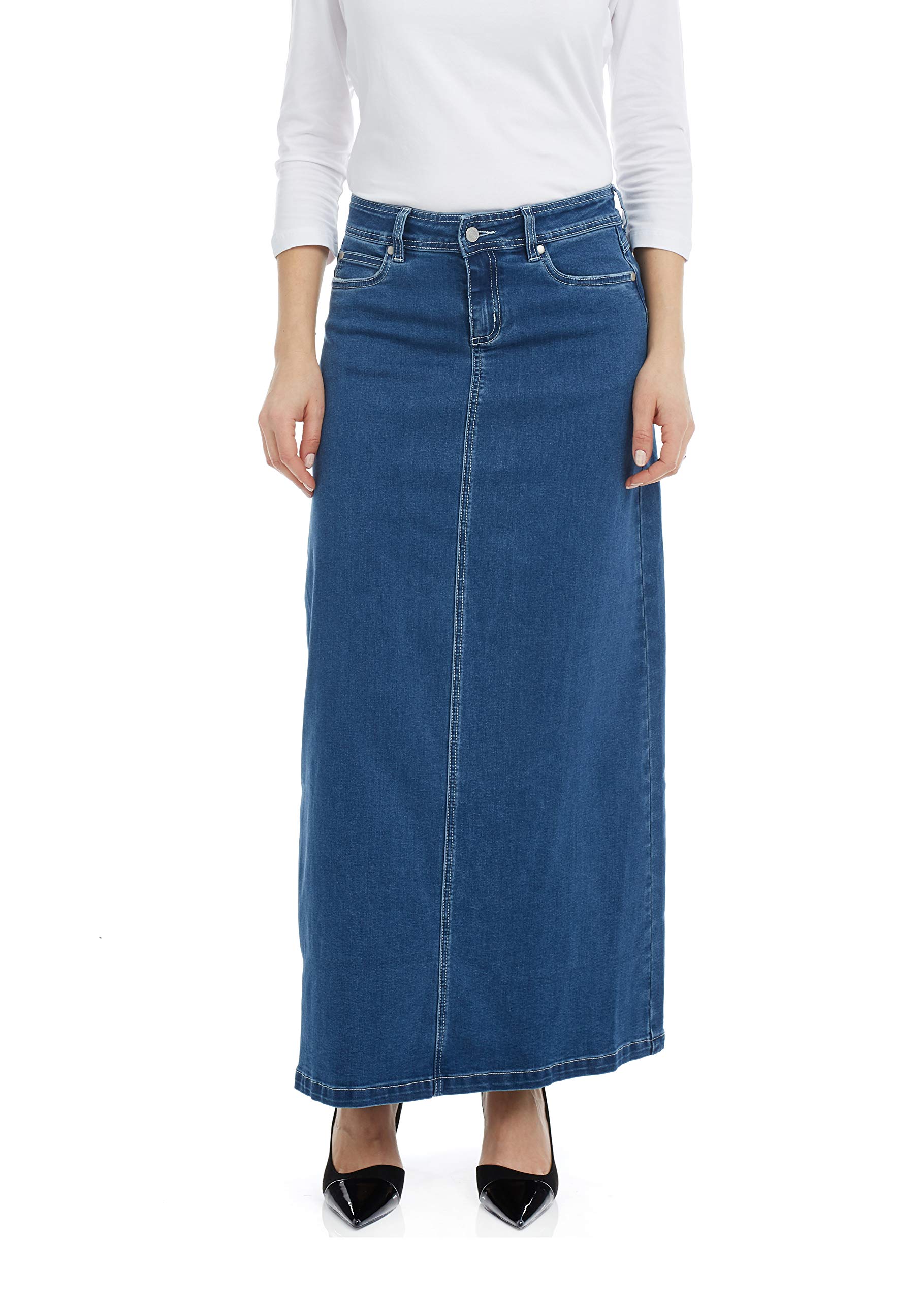 ESTEEZ Women's Stretchy Denim Maxi Skirt - Long A-Line Jean Skirt for Women | Casual & Boho Style | Perfect for Summer Outfits, Beach Vacations & Date Nights