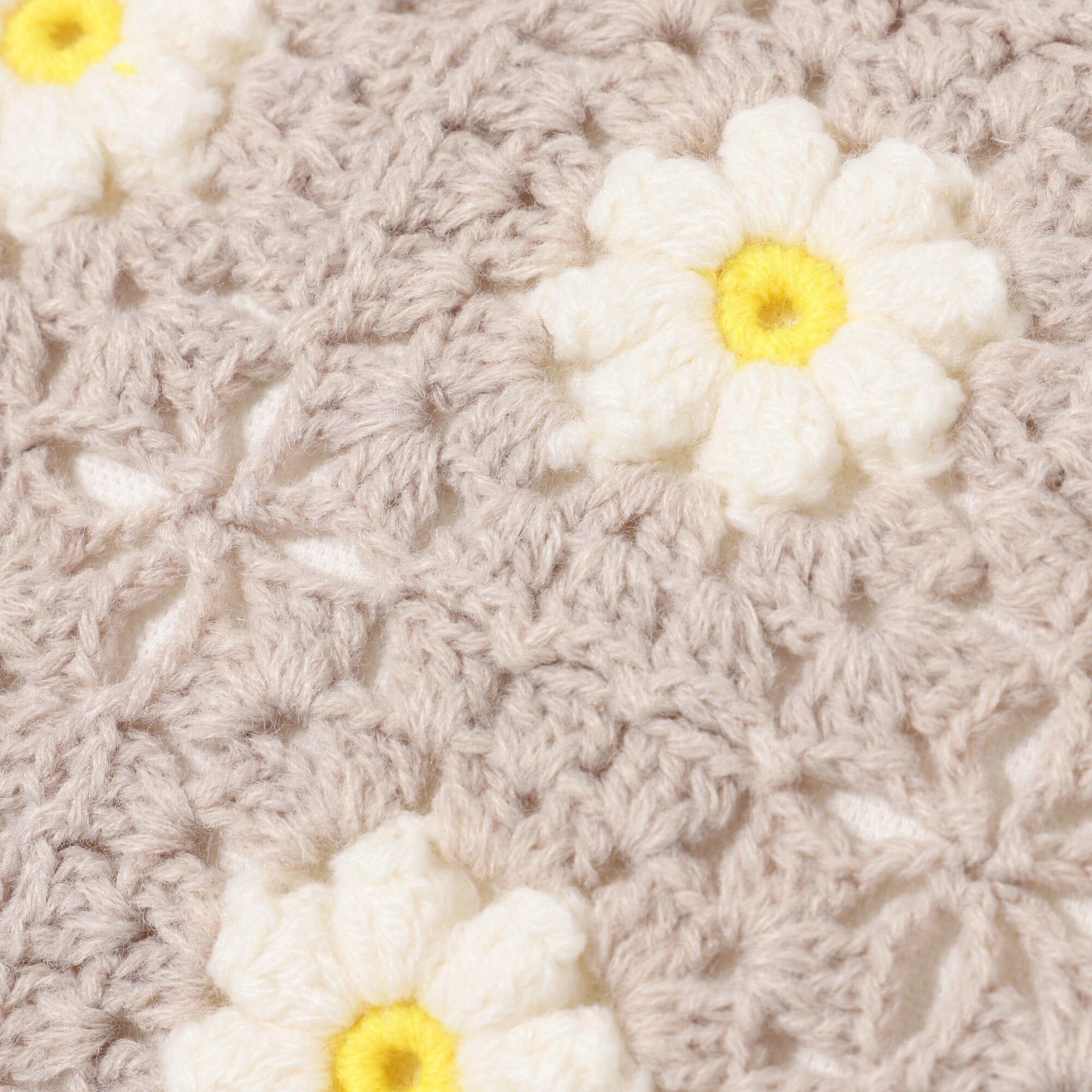 Handmade Crochet Flower Cushion Cover 16x10 Inches - Soft Beige Boho Pillow Case for Sofa, Bed, Chair - Home Decor Gift for Women