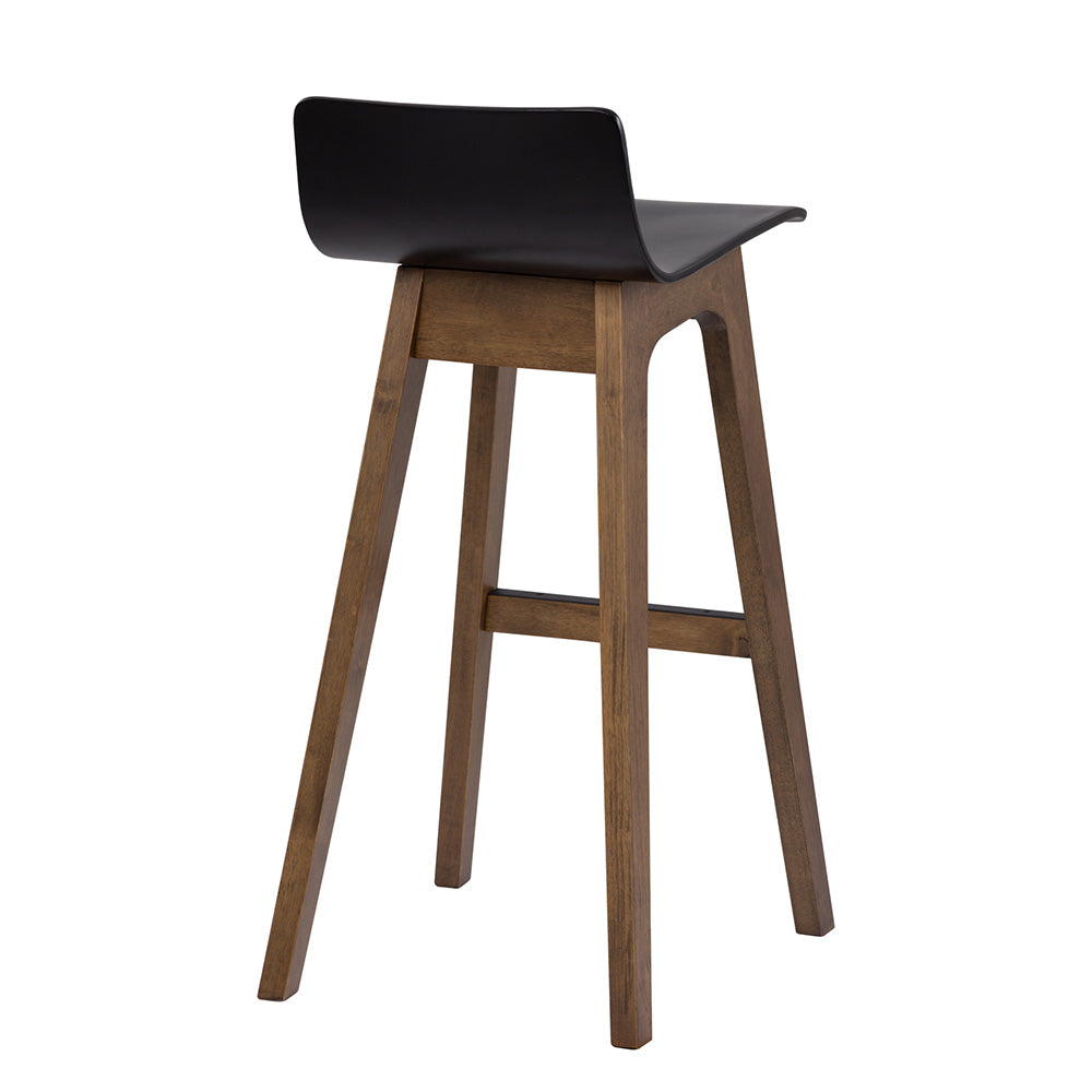 AVA Bar Stool - Modern Black & Walnut Wood Counter Height Stool for Kitchen Island, Breakfast Bar & Home Decor
